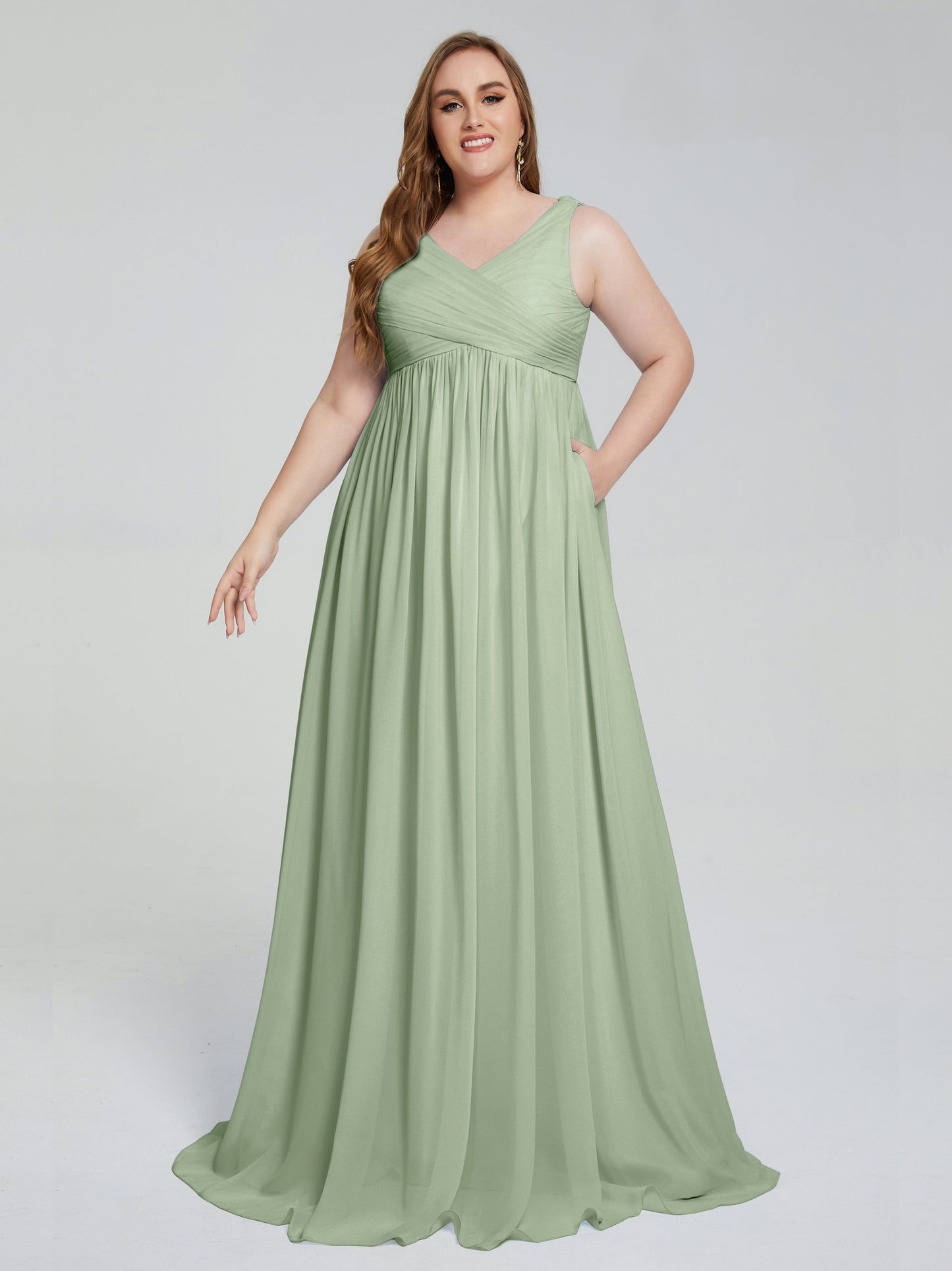 Angelina Sleeveless Plus Size Chiffon Long Bridesmaid Dresses