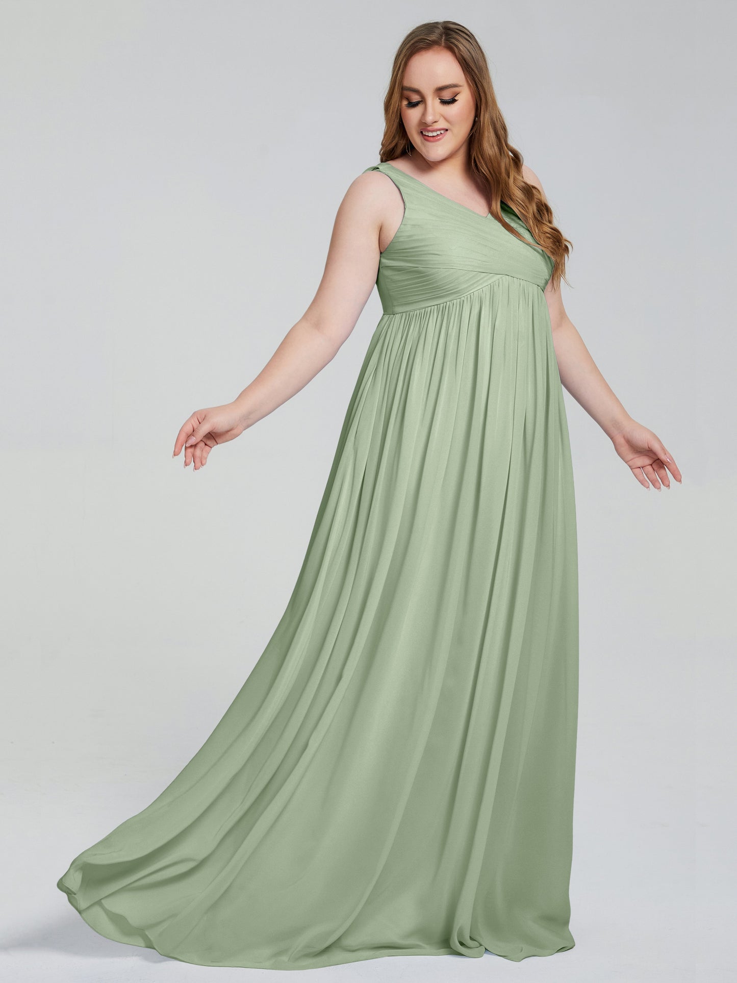 Angelina Sleeveless Plus Size Chiffon Long Bridesmaid Dresses
