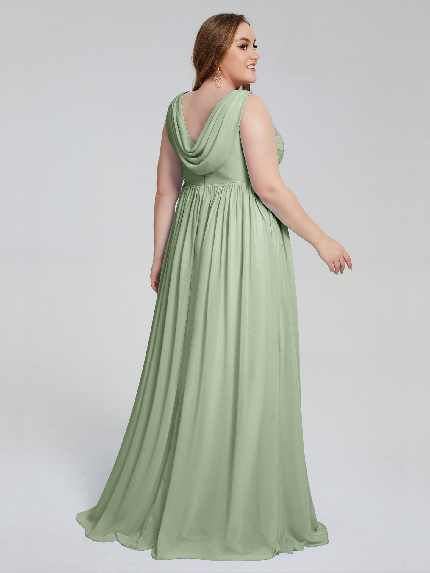 Angelina Sleeveless Plus Size Chiffon Long Bridesmaid Dresses