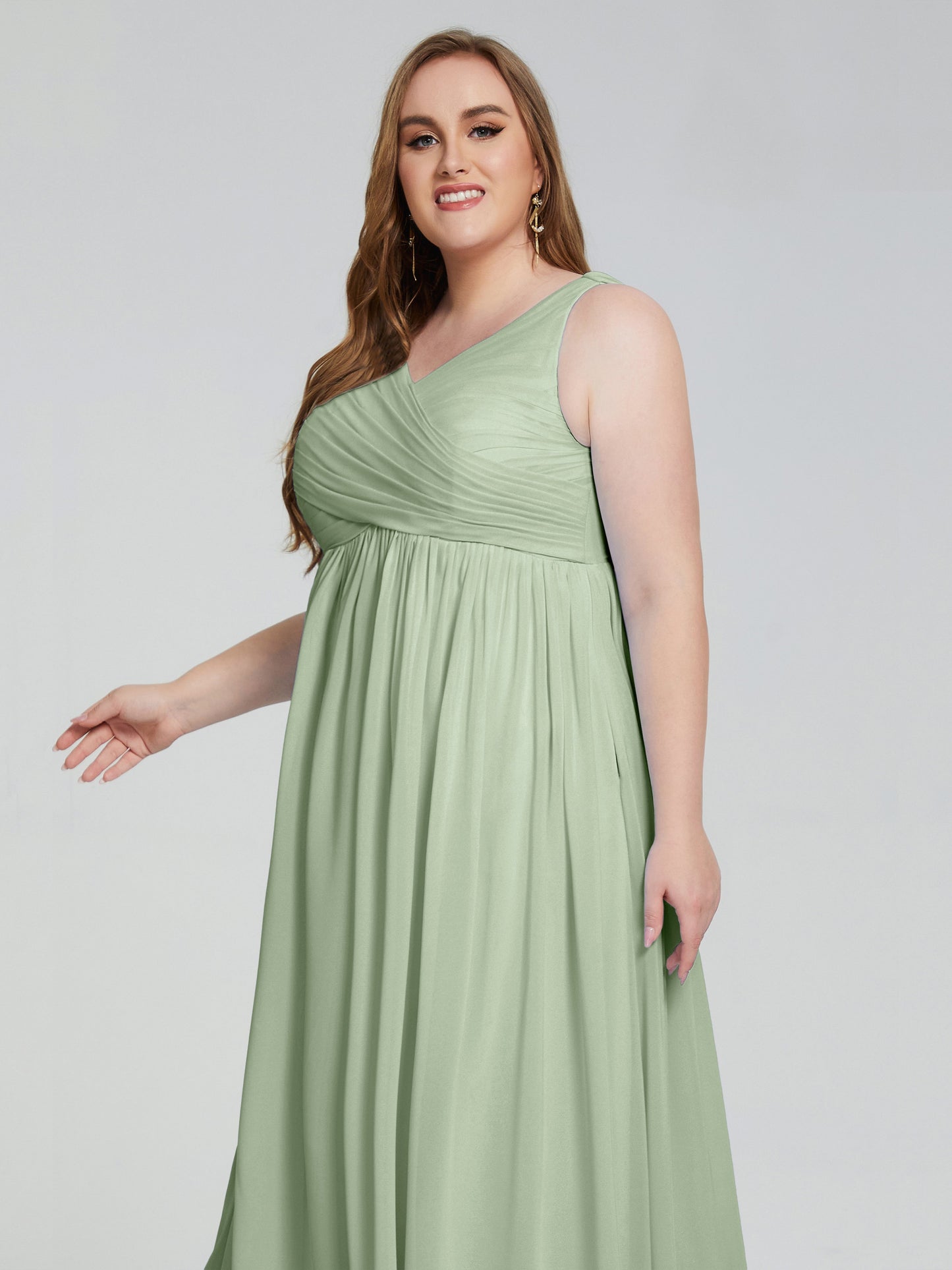 Angelina Sleeveless Plus Size Chiffon Long Bridesmaid Dresses