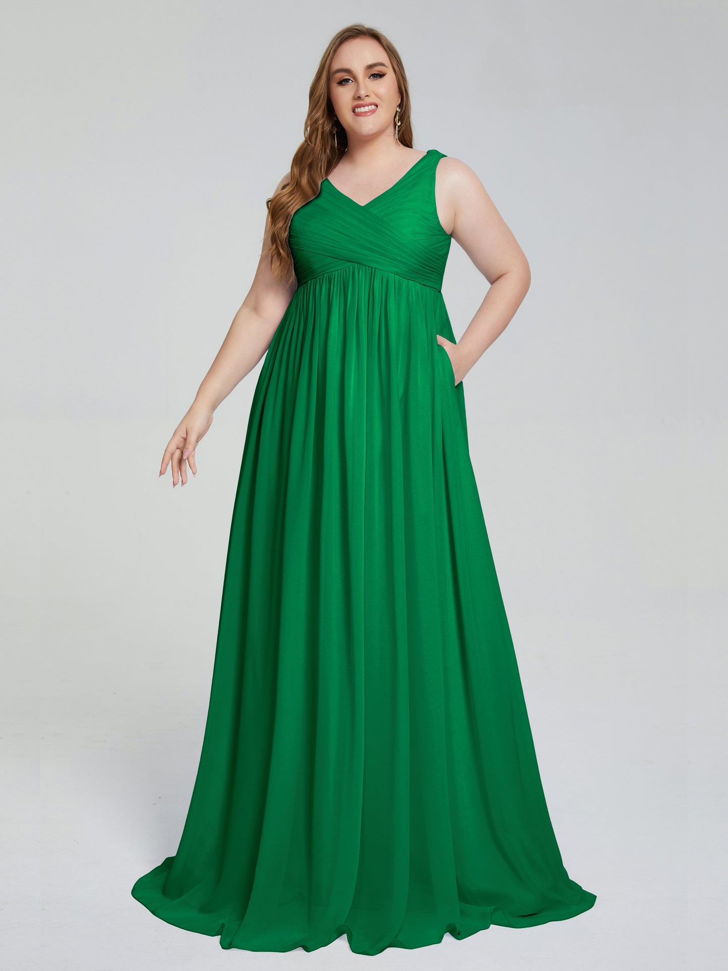 Angelina Sleeveless Plus Size Chiffon Long Bridesmaid Dresses