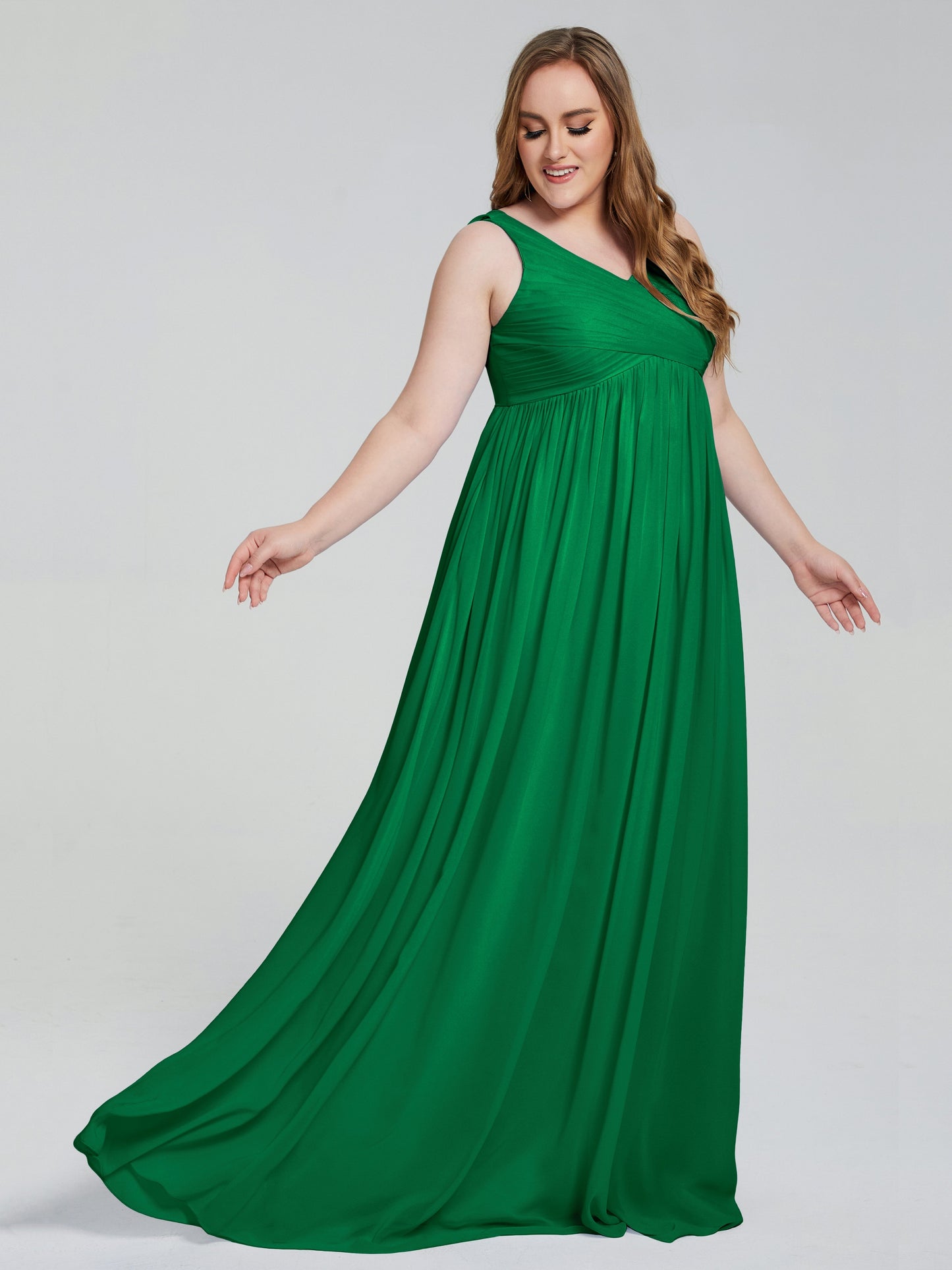Angelina Sleeveless Plus Size Chiffon Long Bridesmaid Dresses