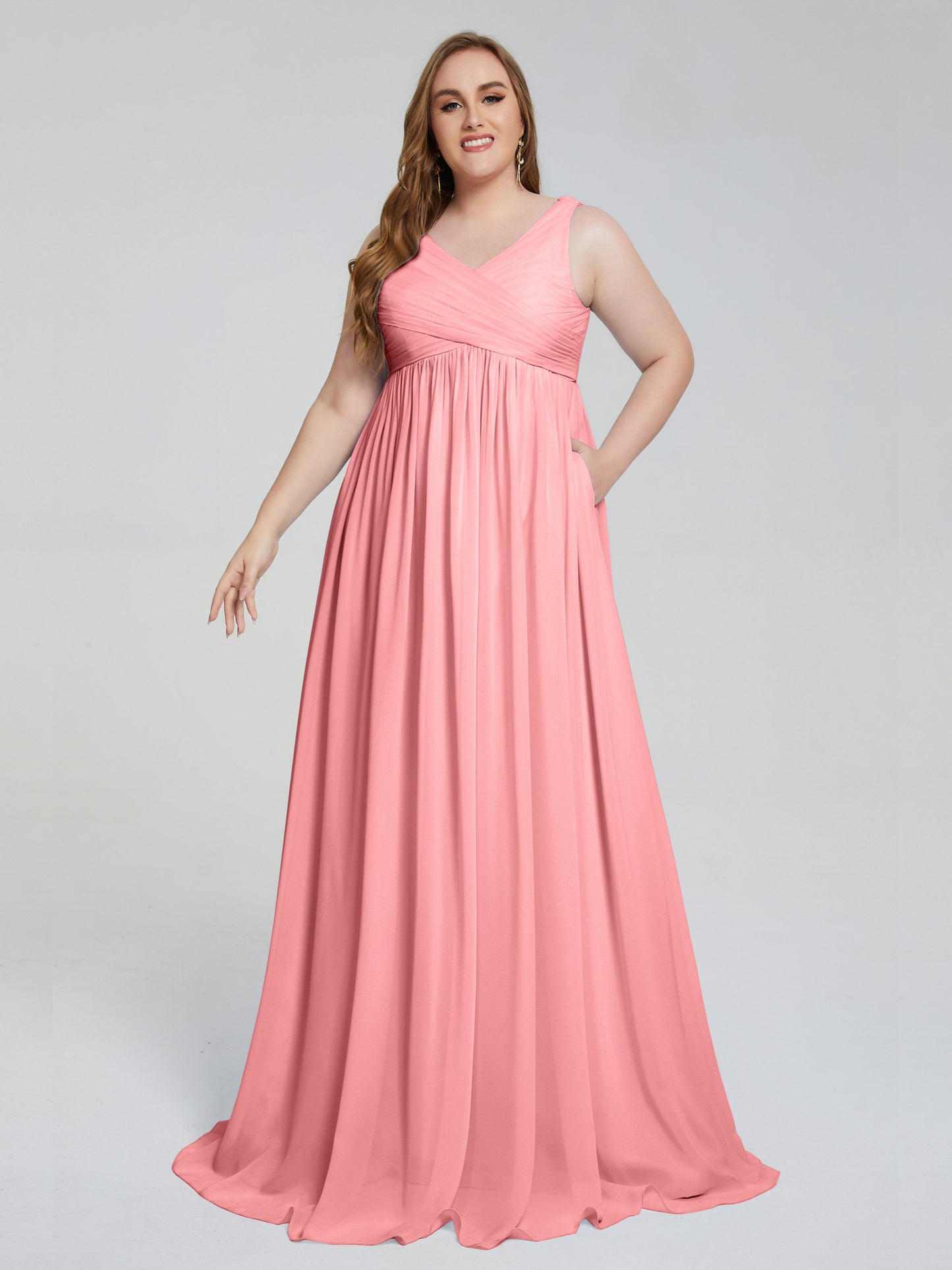 Angelina Sleeveless Plus Size Chiffon Long Bridesmaid Dresses