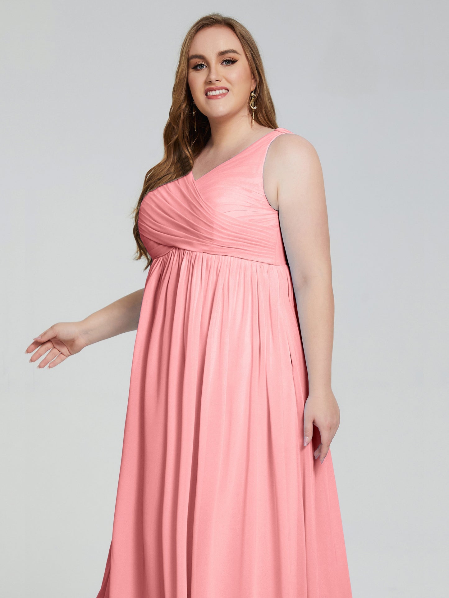 Angelina Sleeveless Plus Size Chiffon Long Bridesmaid Dresses