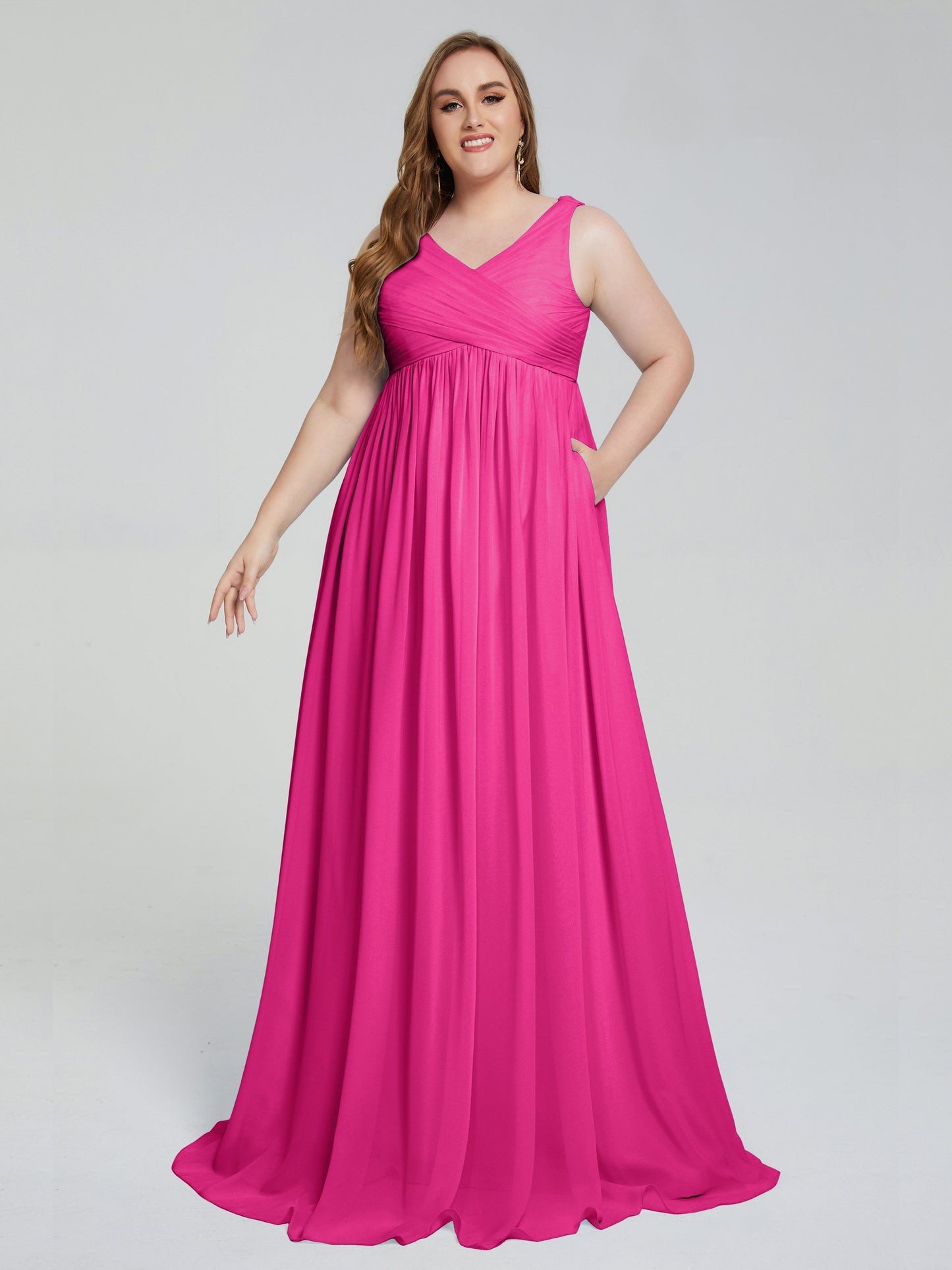 Angelina Sleeveless Plus Size Chiffon Long Bridesmaid Dresses
