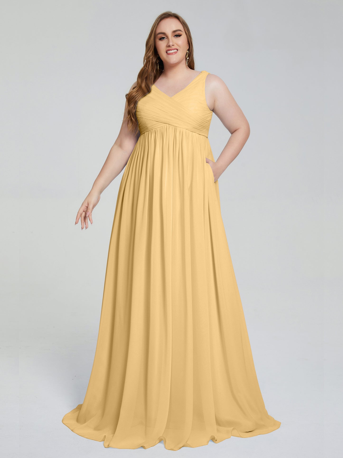 Angelina Sleeveless Plus Size Chiffon Long Bridesmaid Dresses