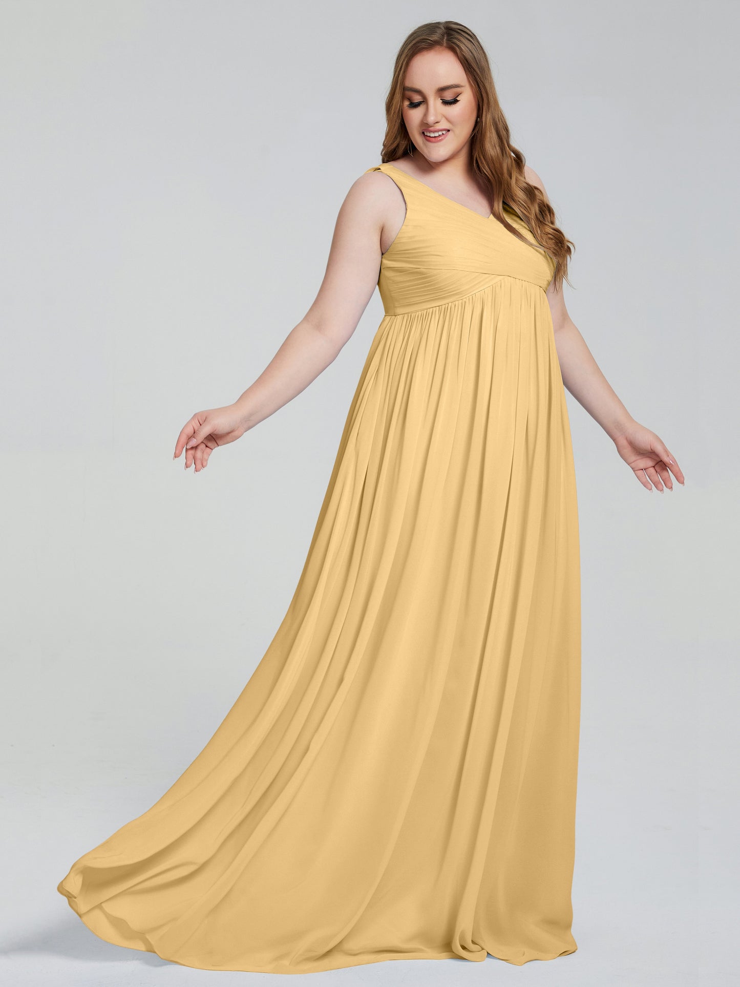 Angelina Sleeveless Plus Size Chiffon Long Bridesmaid Dresses