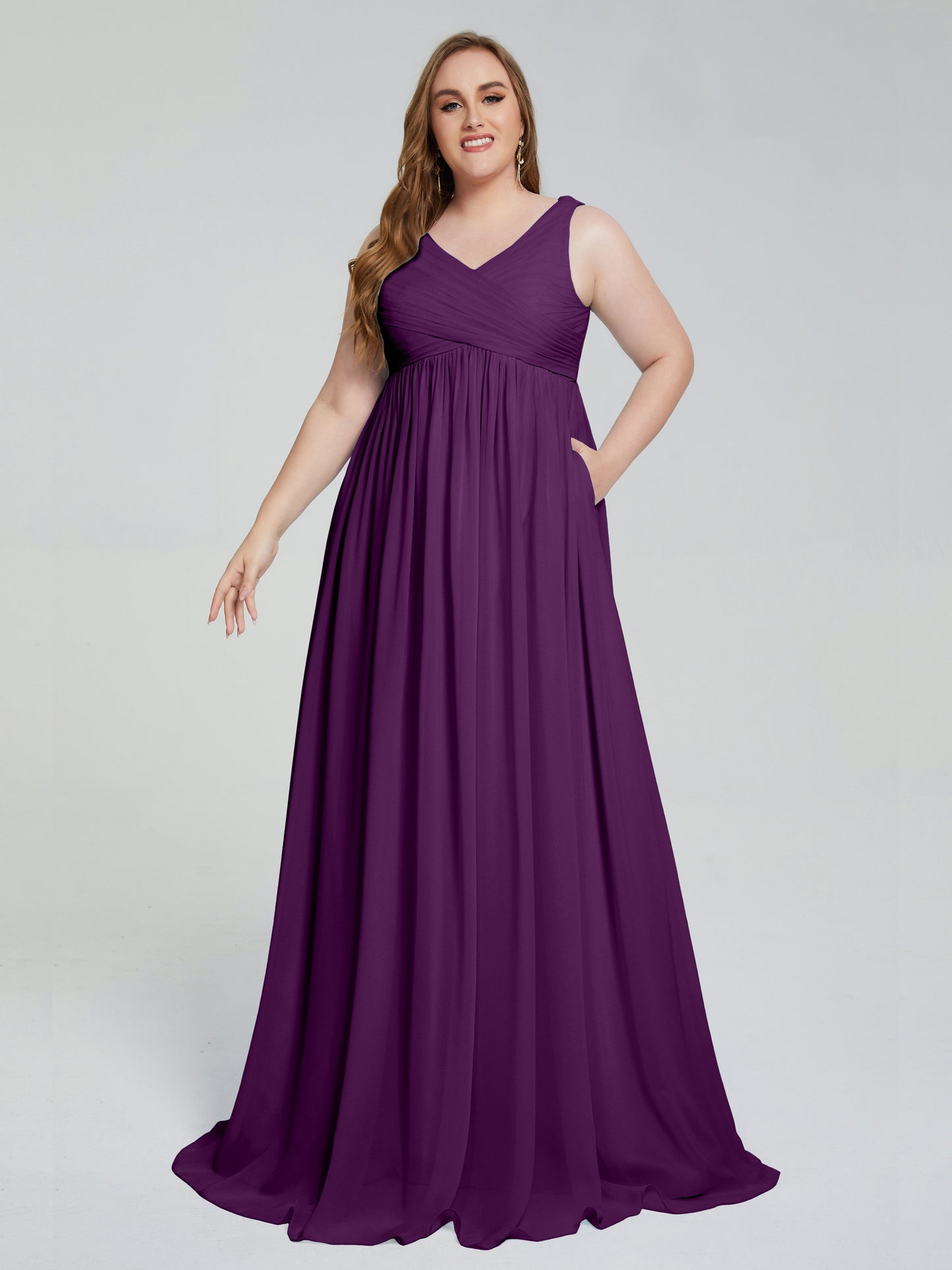Angelina Sleeveless Plus Size Chiffon Long Bridesmaid Dresses