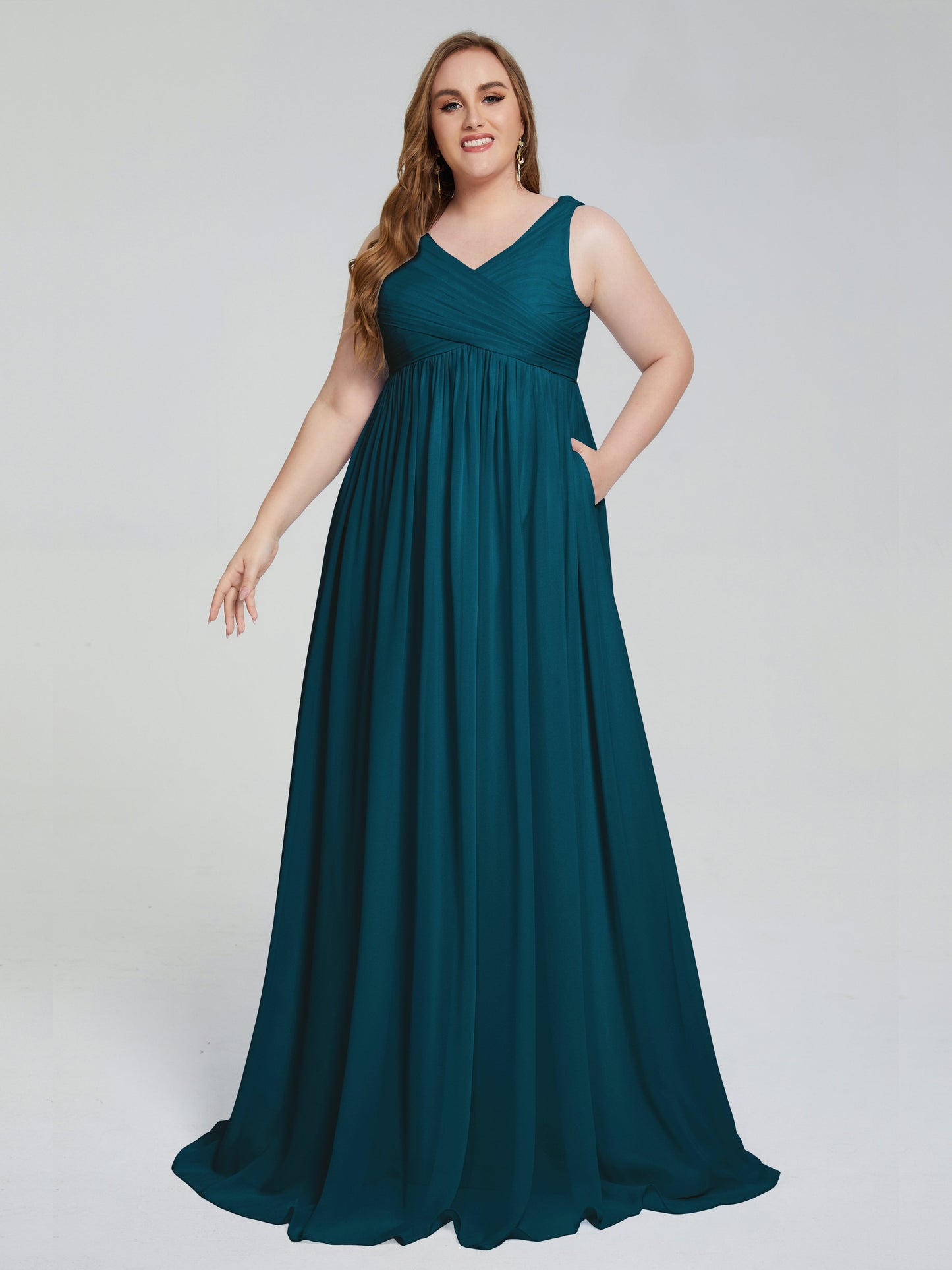 Angelina Sleeveless Plus Size Chiffon Long Bridesmaid Dresses