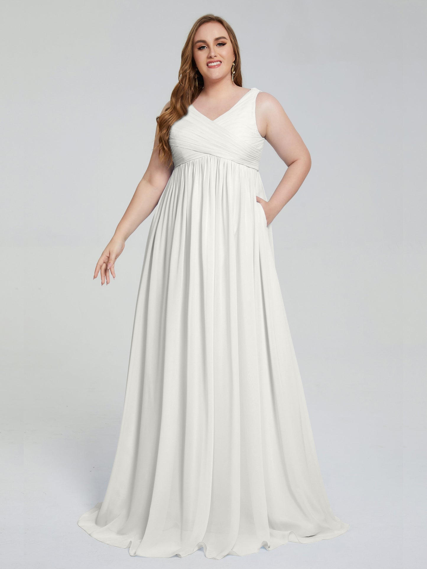 Angelina Sleeveless Plus Size Chiffon Long Bridesmaid Dresses