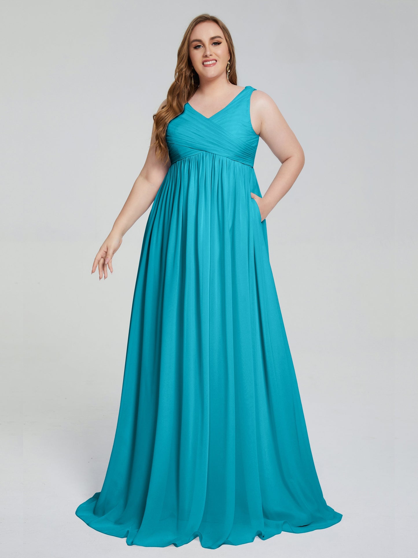 Angelina Sleeveless Plus Size Chiffon Long Bridesmaid Dresses