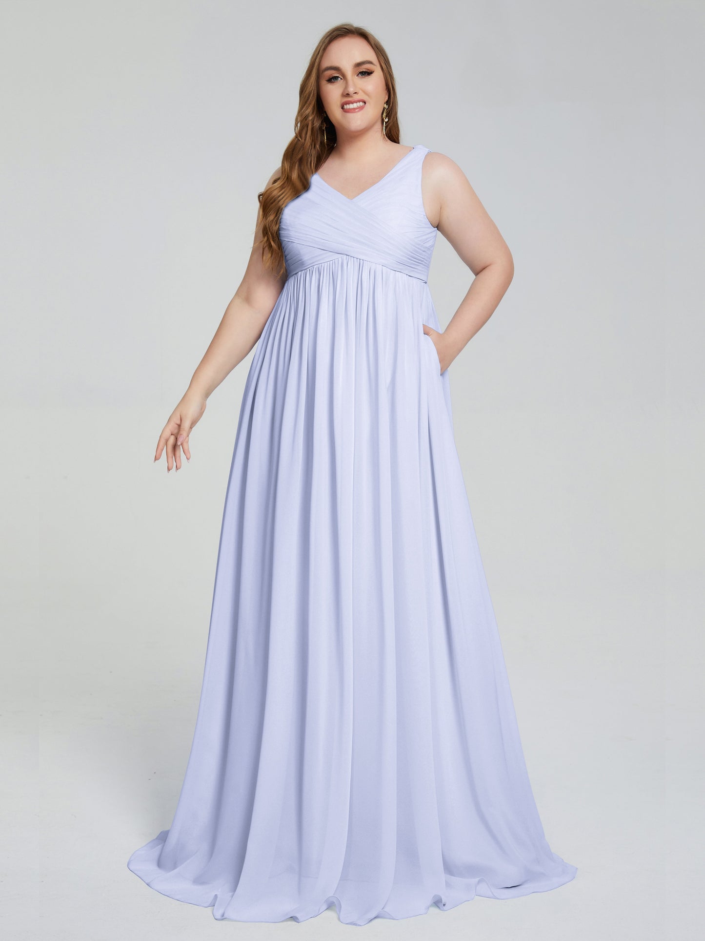 Angelina Sleeveless Plus Size Chiffon Long Bridesmaid Dresses