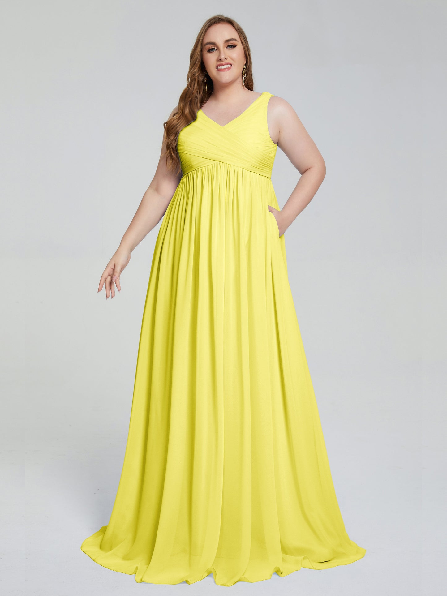 Angelina Sleeveless Plus Size Chiffon Long Bridesmaid Dresses
