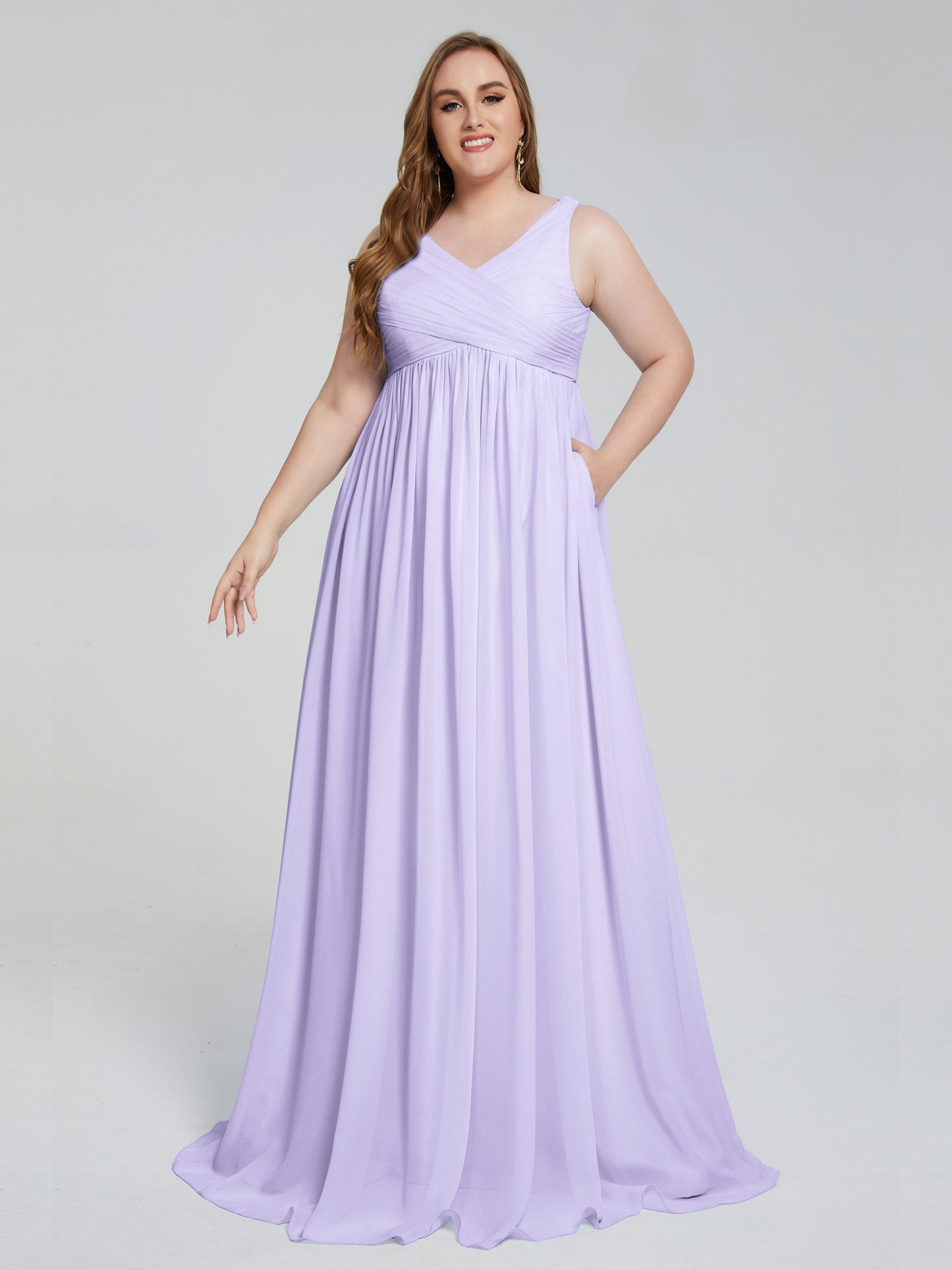 Angelina Sleeveless Plus Size Chiffon Long Bridesmaid Dresses