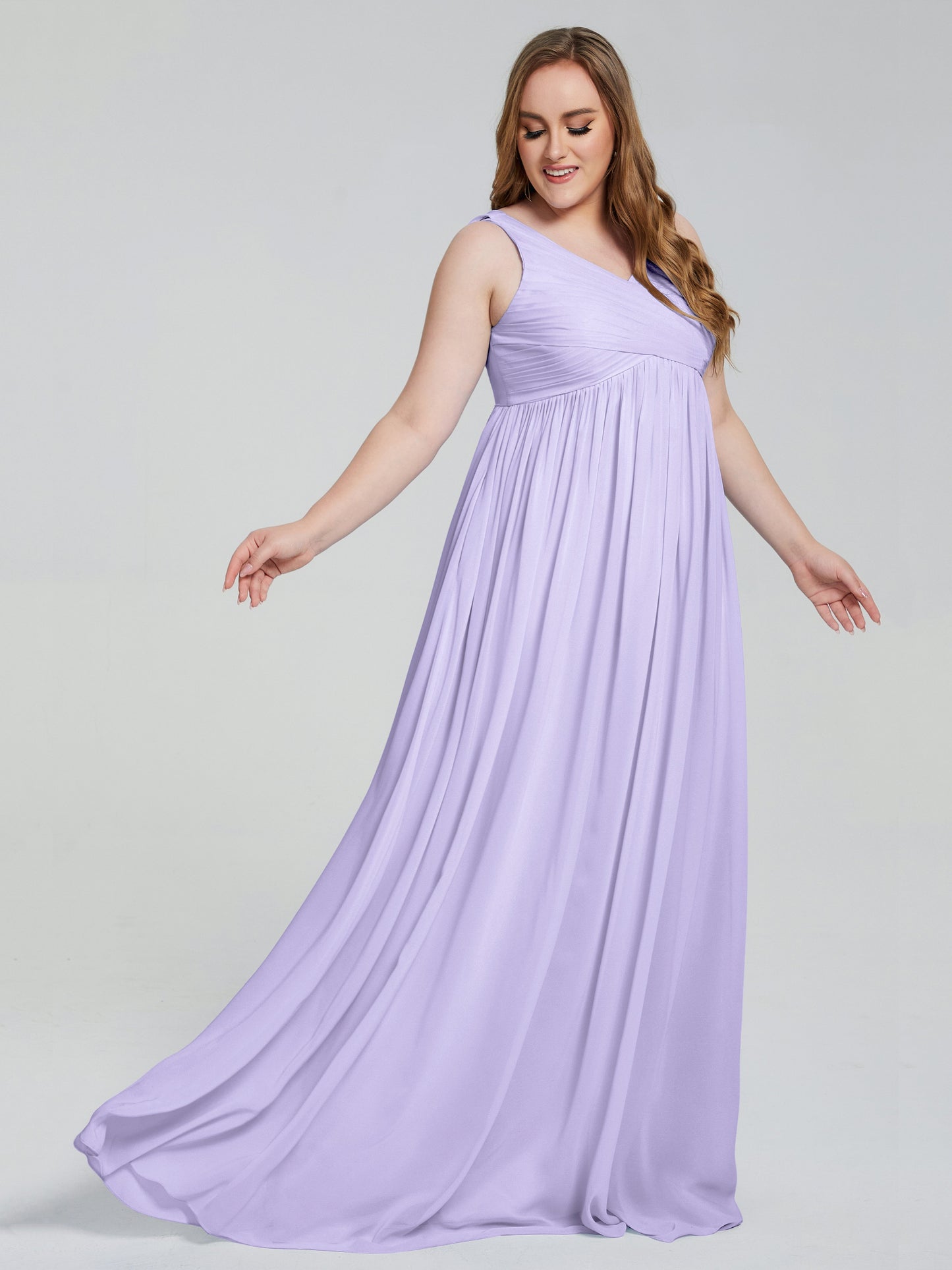 Angelina Sleeveless Plus Size Chiffon Long Bridesmaid Dresses