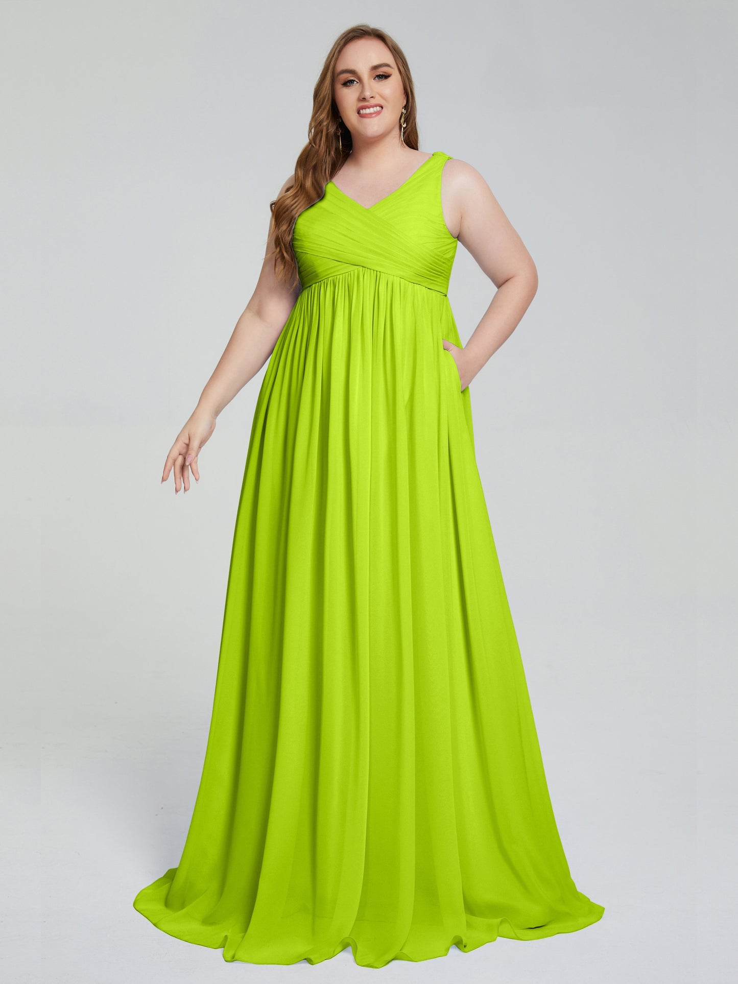 Angelina Sleeveless Plus Size Chiffon Long Bridesmaid Dresses