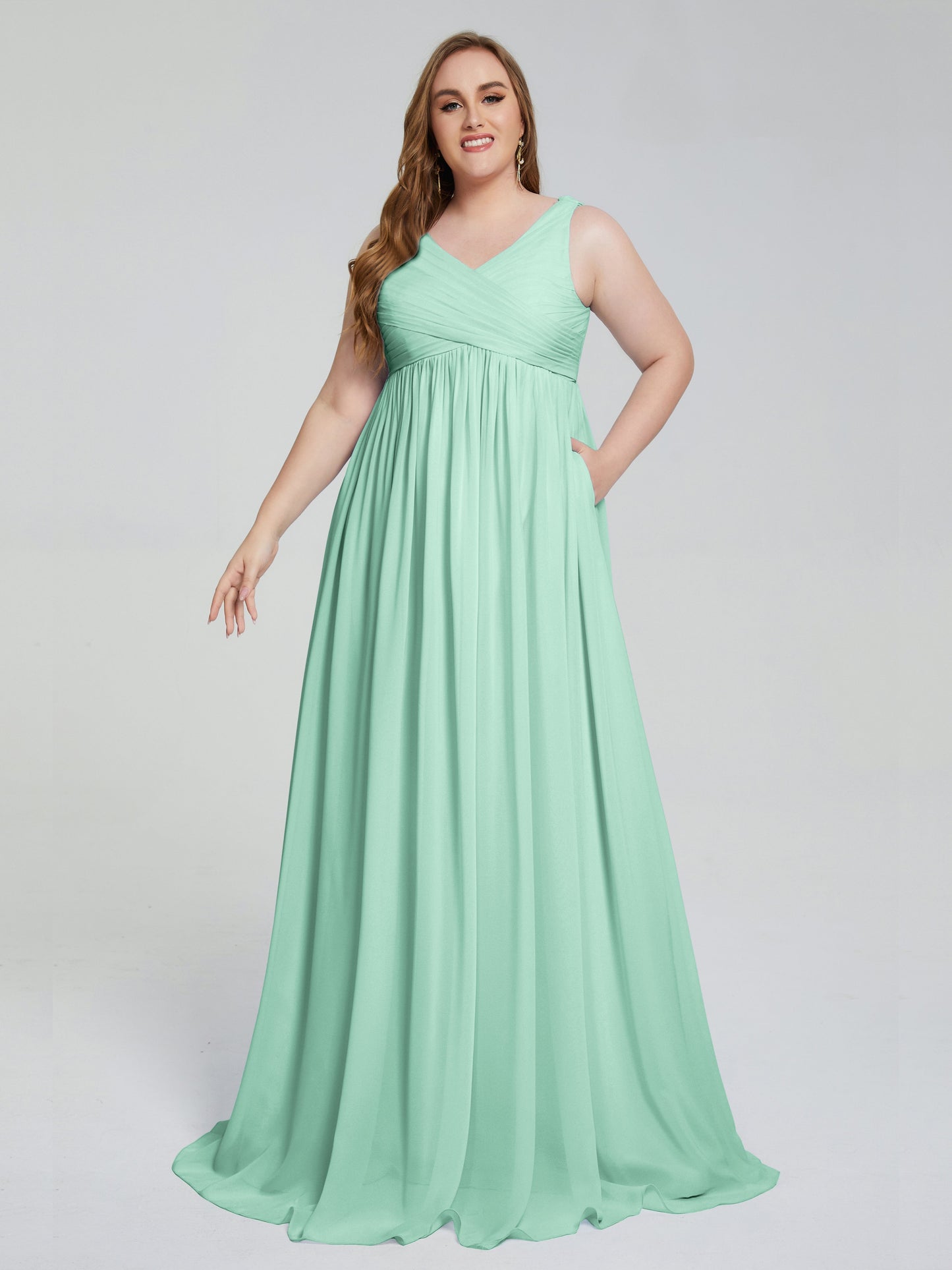 Angelina Sleeveless Plus Size Chiffon Long Bridesmaid Dresses