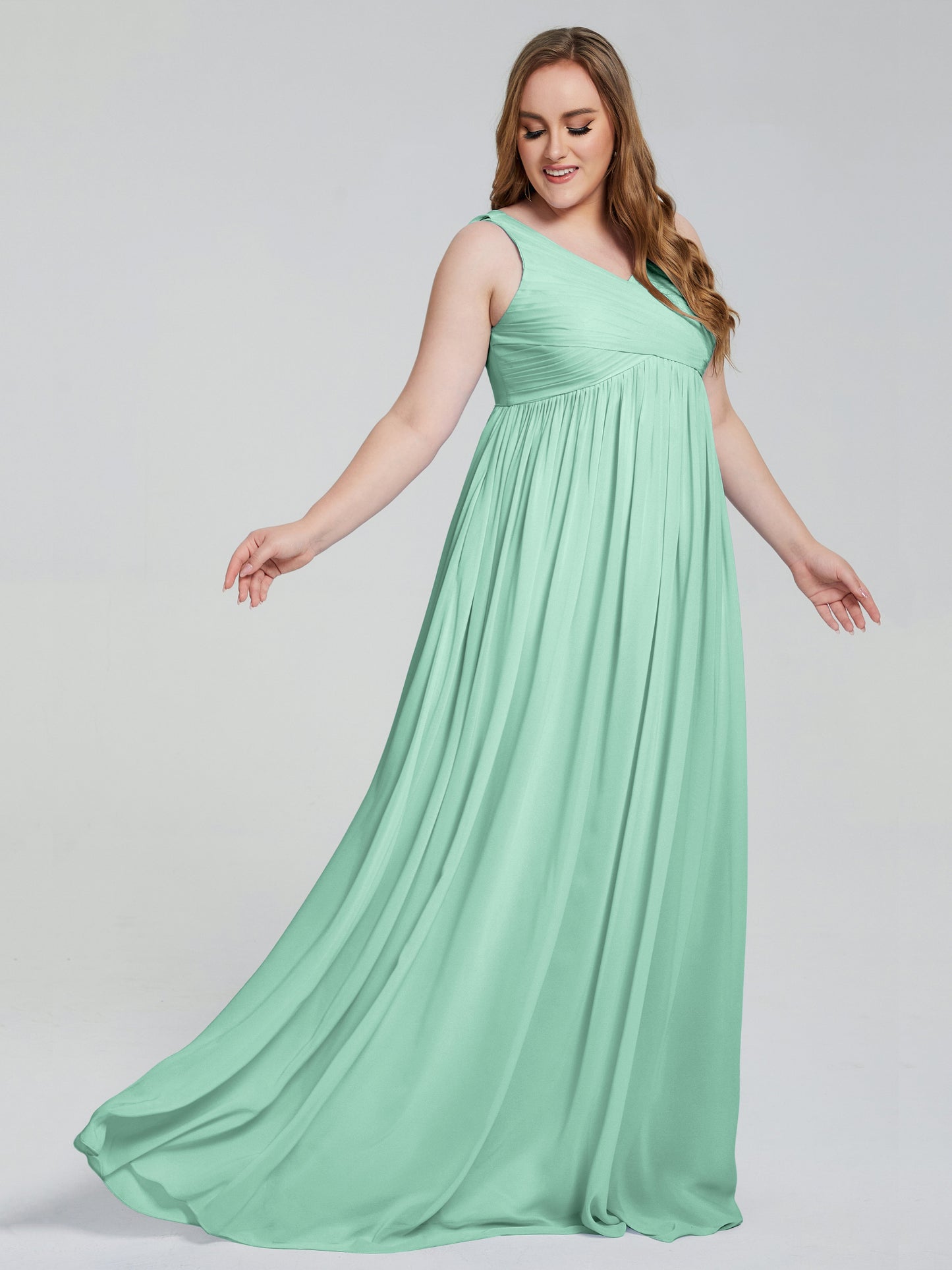 Angelina Sleeveless Plus Size Chiffon Long Bridesmaid Dresses