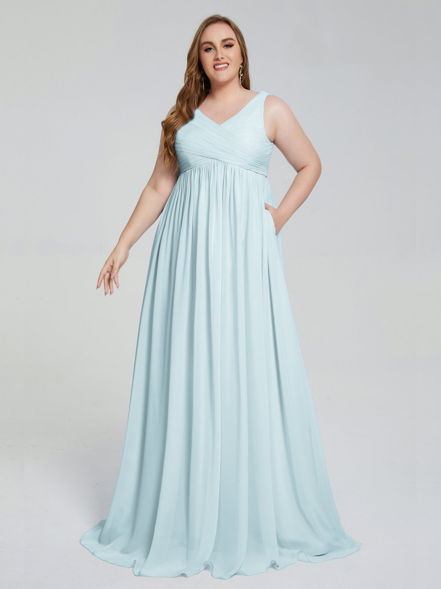 Angelina Sleeveless Plus Size Chiffon Long Bridesmaid Dresses