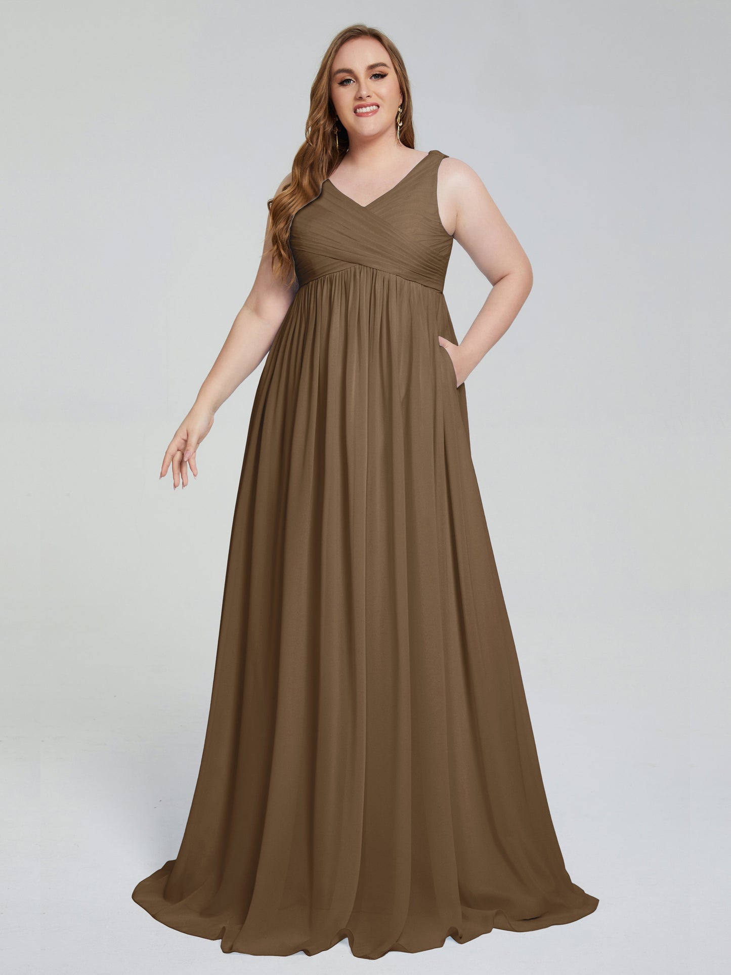 Angelina Sleeveless Plus Size Chiffon Long Bridesmaid Dresses