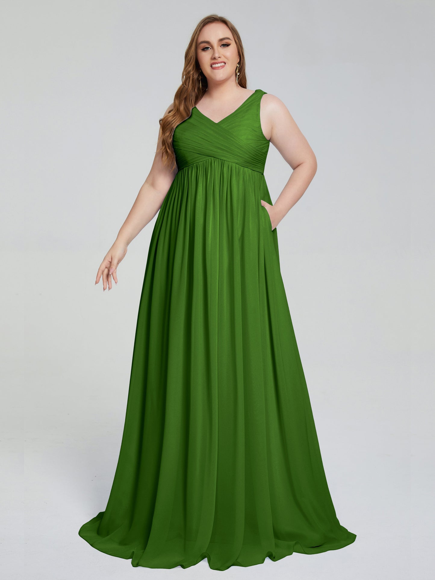 Angelina Sleeveless Plus Size Chiffon Long Bridesmaid Dresses
