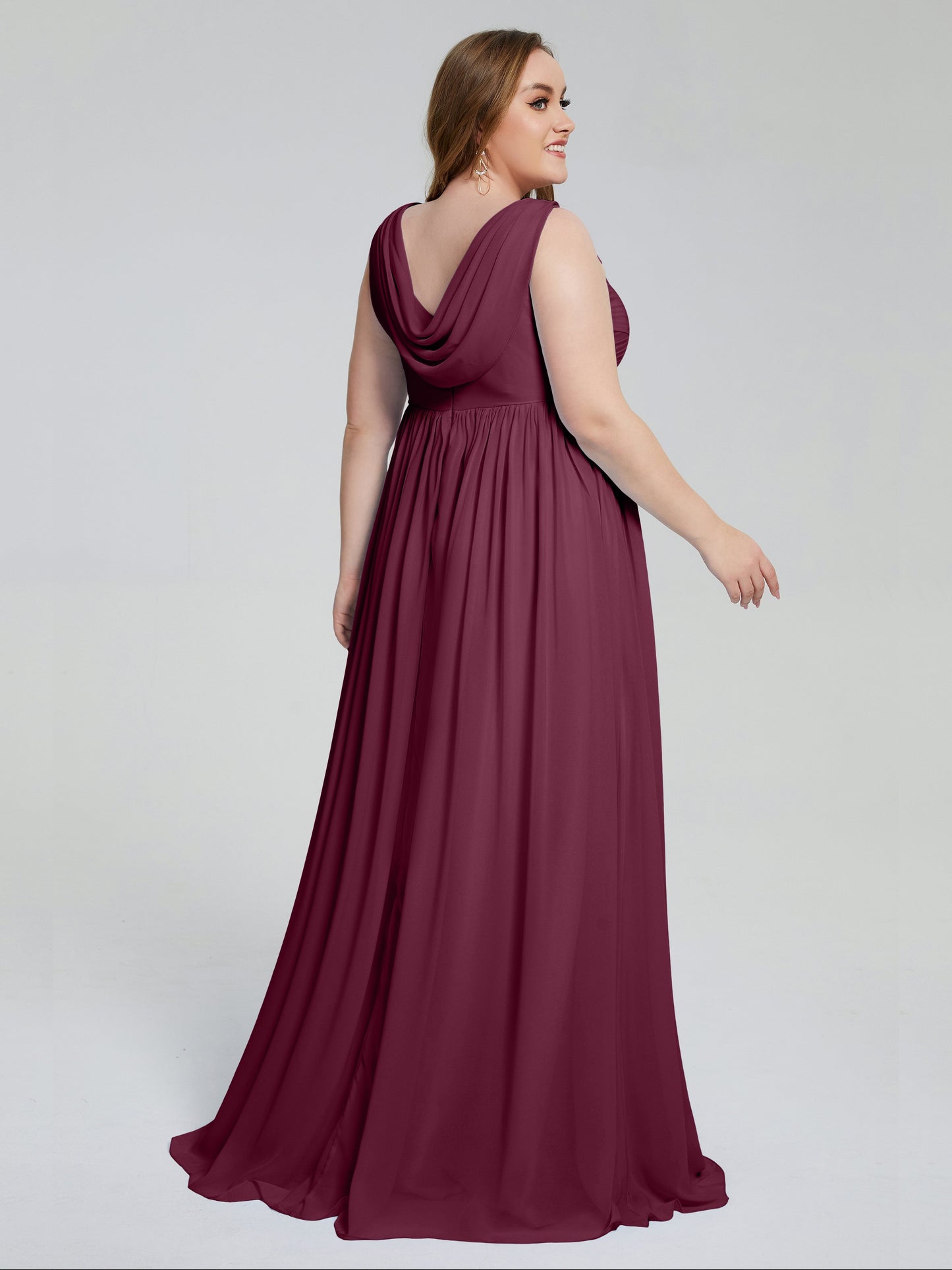 Angelina Sleeveless Plus Size Chiffon Long Bridesmaid Dresses