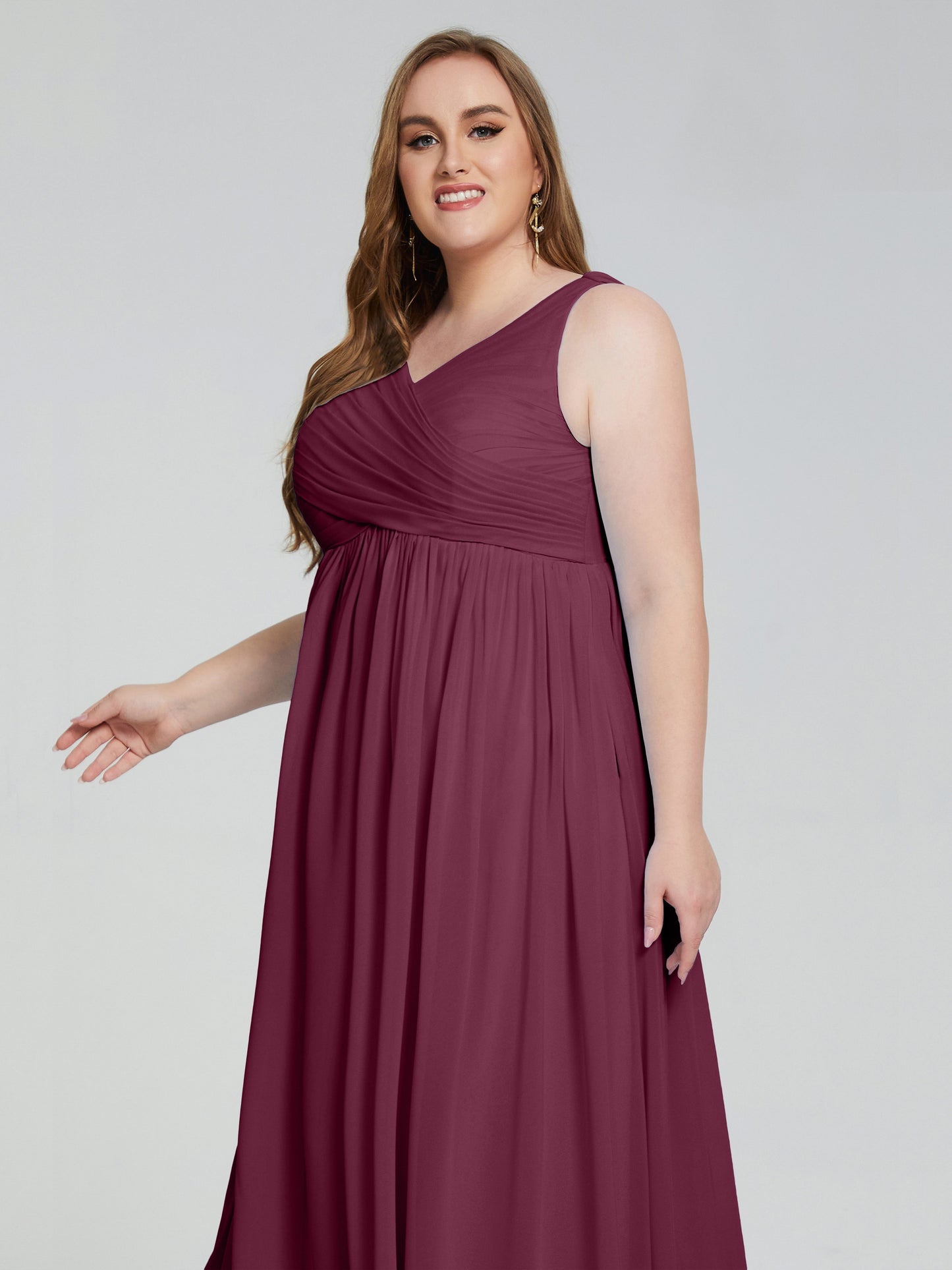 Angelina Sleeveless Plus Size Chiffon Long Bridesmaid Dresses
