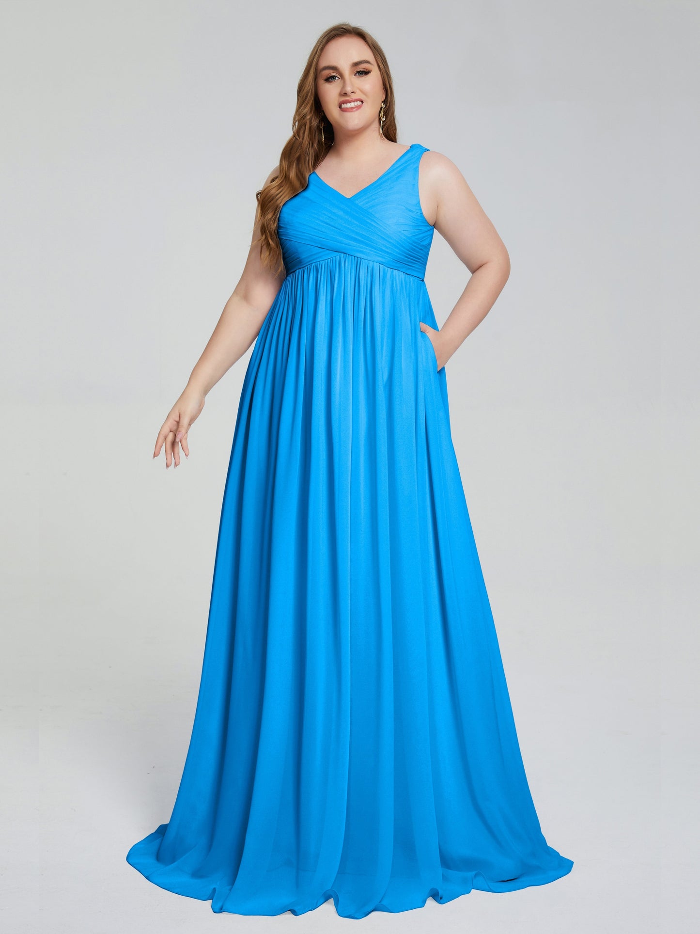 Angelina Sleeveless Plus Size Chiffon Long Bridesmaid Dresses