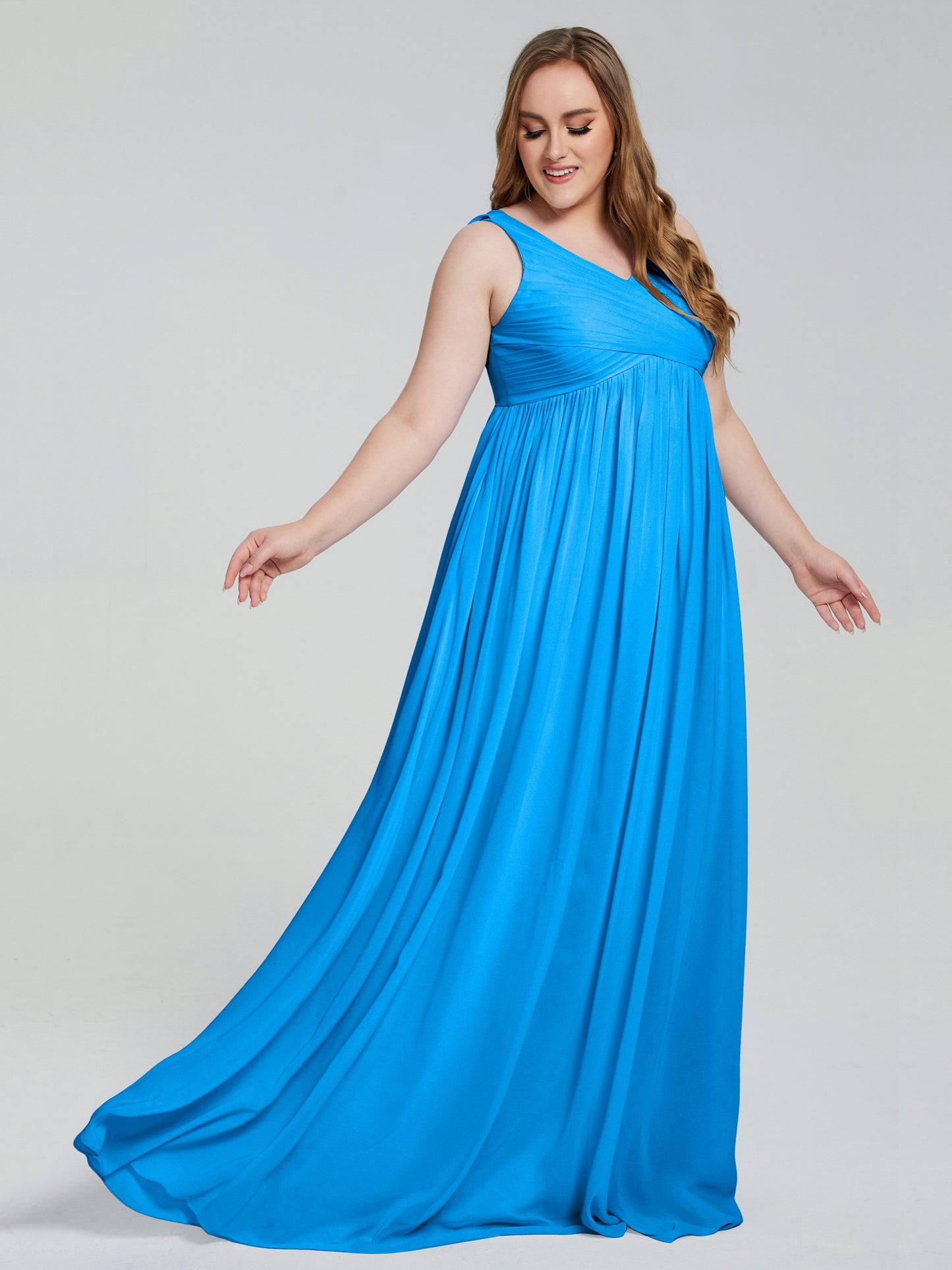 Angelina Sleeveless Plus Size Chiffon Long Bridesmaid Dresses