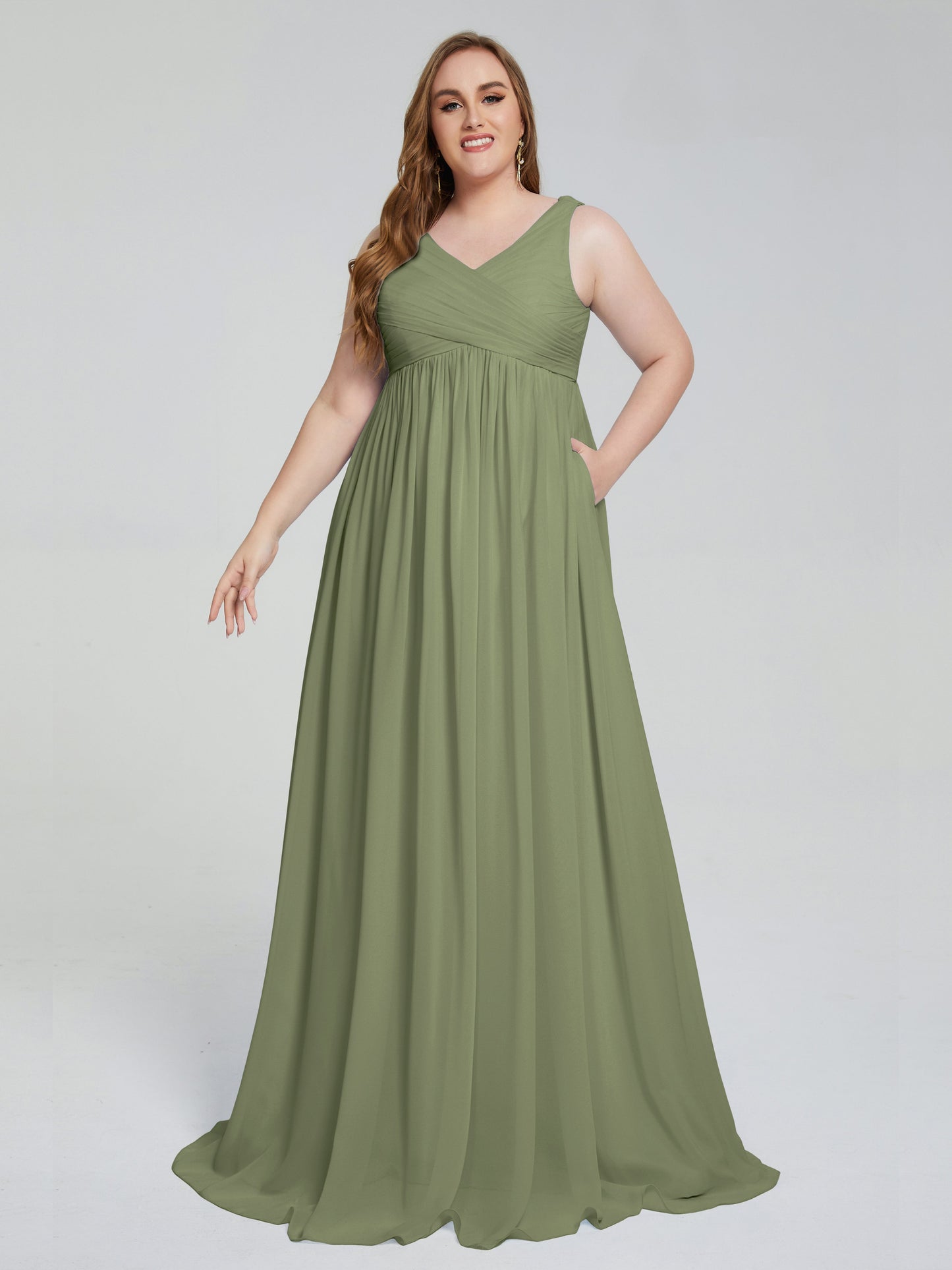 Angelina Sleeveless Plus Size Chiffon Long Bridesmaid Dresses