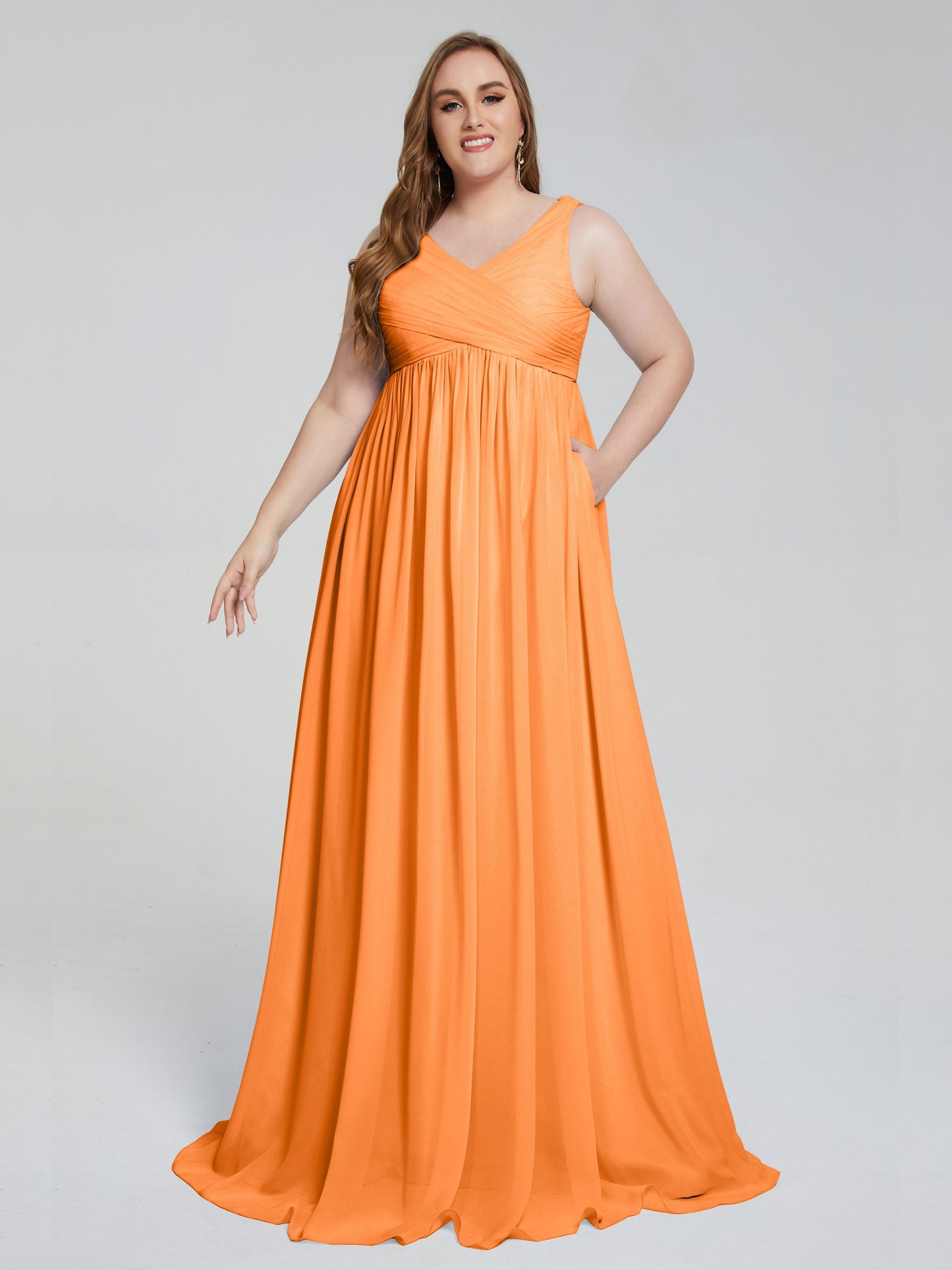 Angelina Sleeveless Plus Size Chiffon Long Bridesmaid Dresses