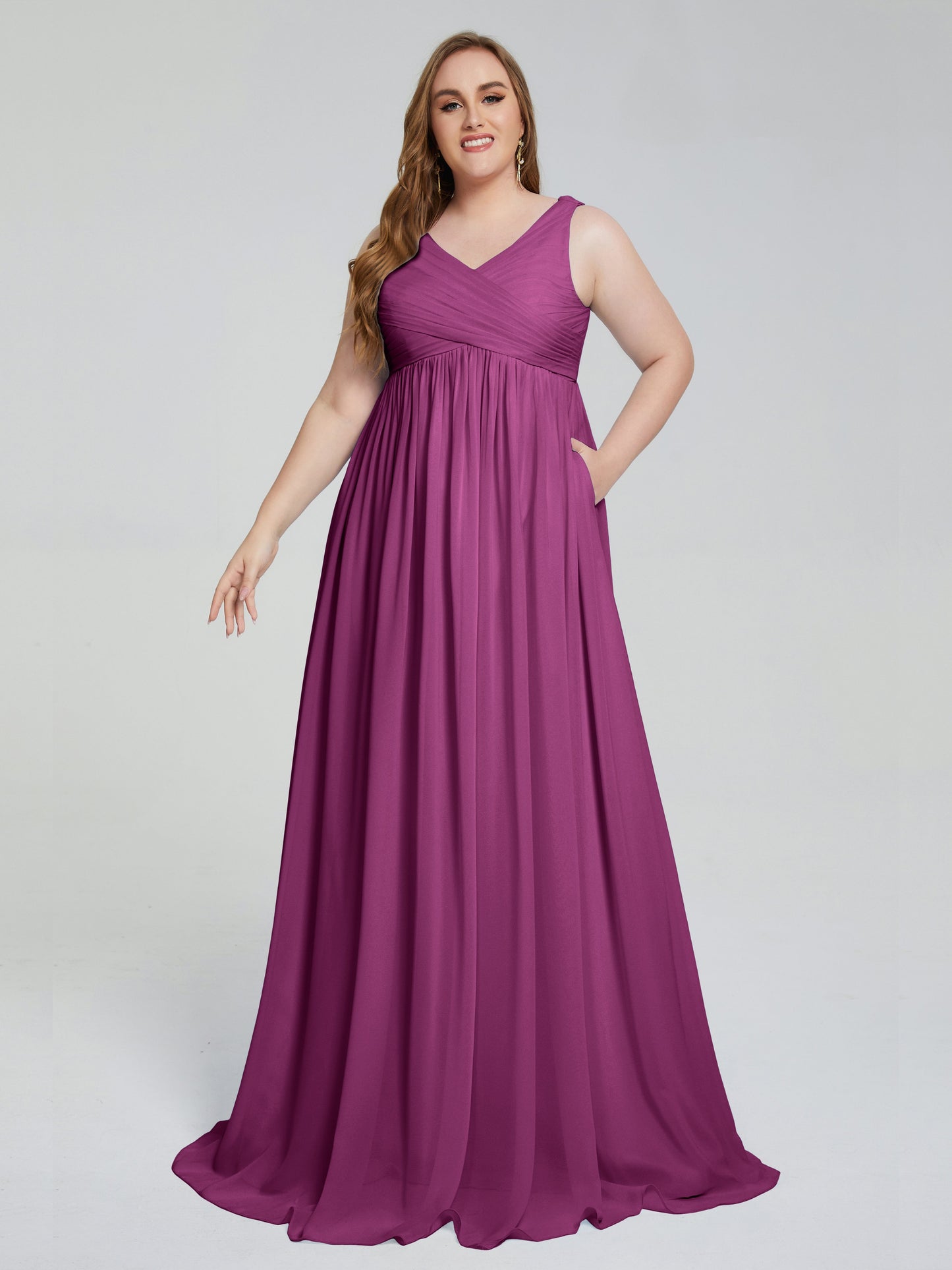 Angelina Sleeveless Plus Size Chiffon Long Bridesmaid Dresses