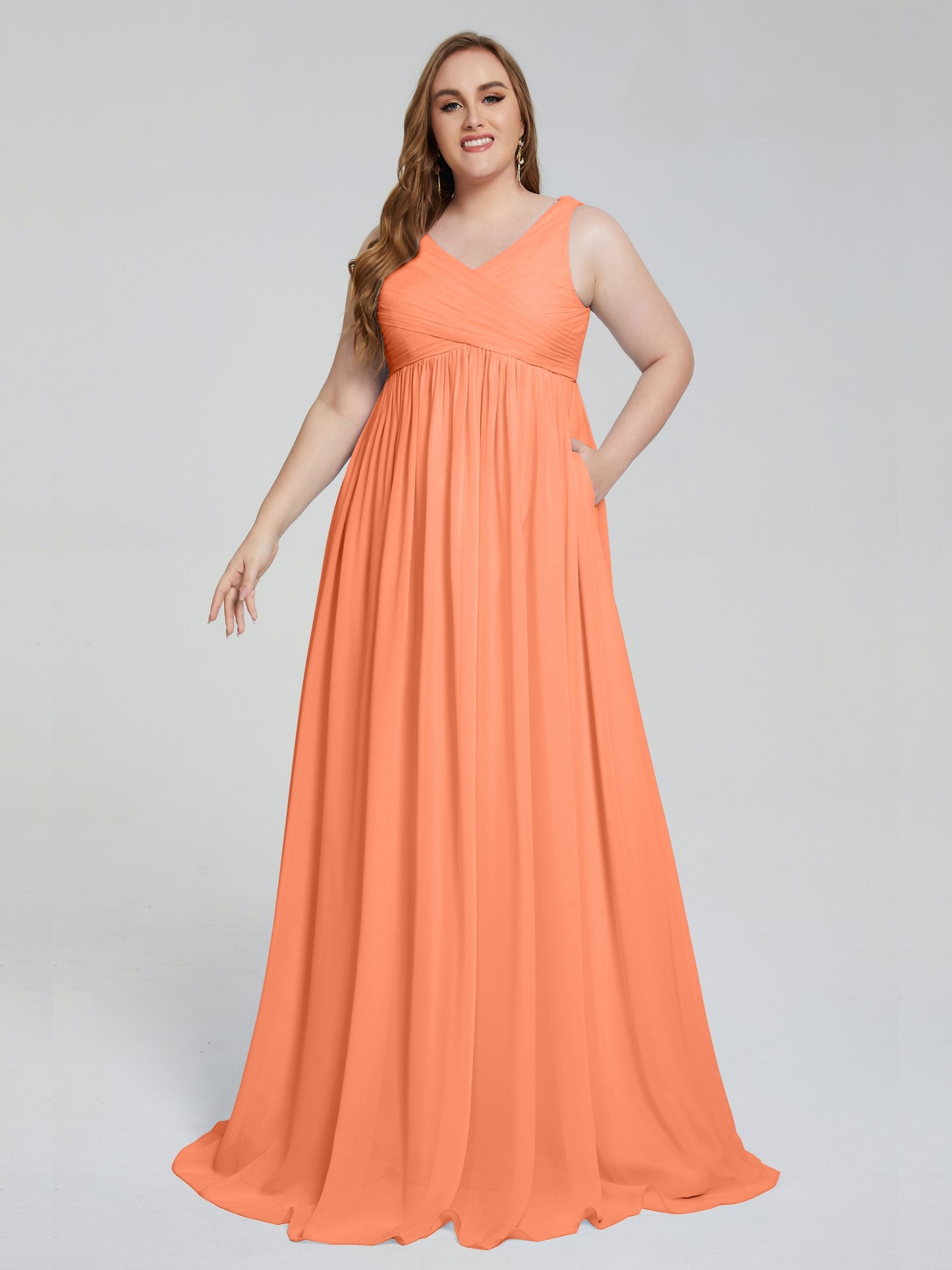 Angelina Sleeveless Plus Size Chiffon Long Bridesmaid Dresses
