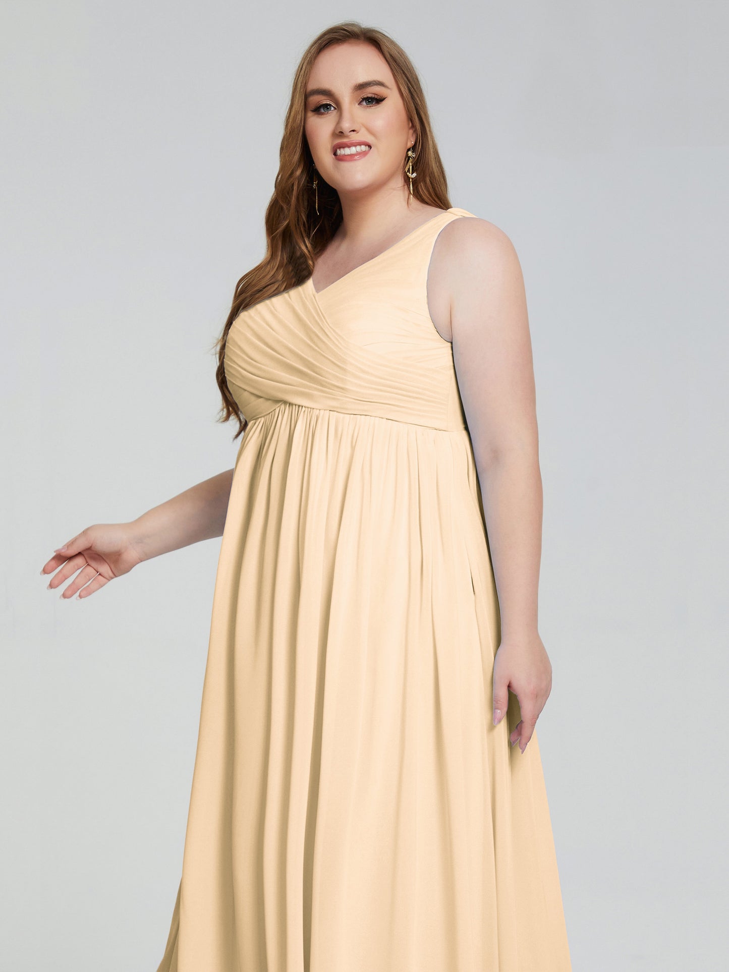 Angelina Sleeveless Plus Size Chiffon Long Bridesmaid Dresses