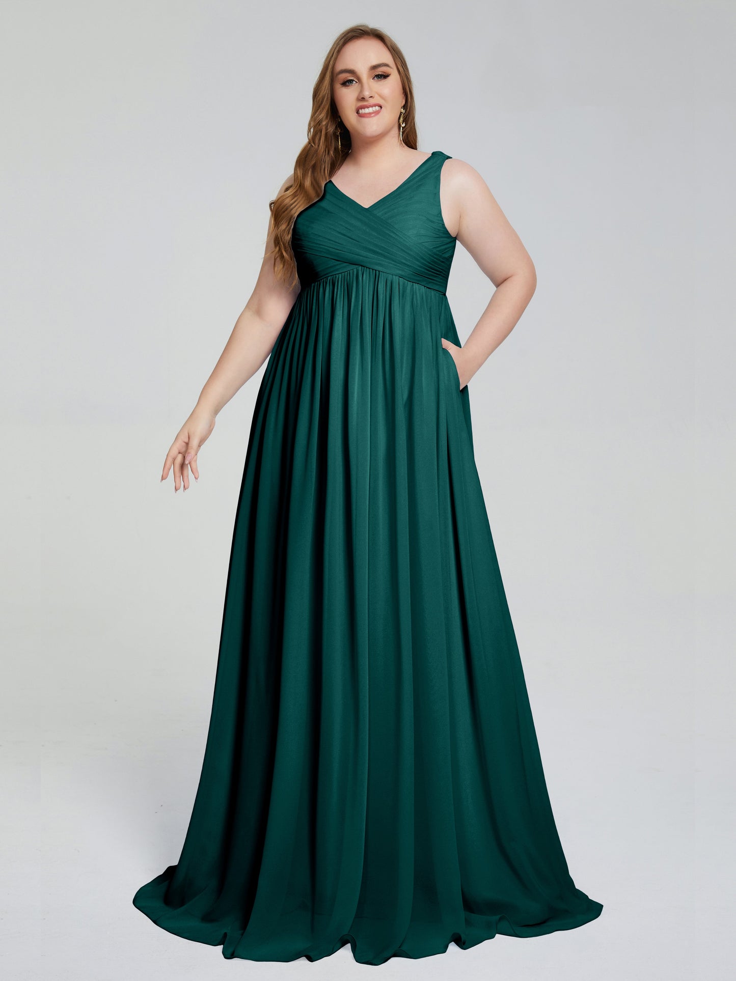 Angelina Sleeveless Plus Size Chiffon Long Bridesmaid Dresses