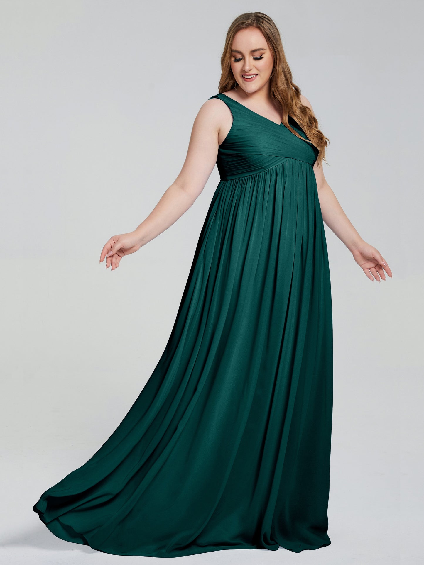 Angelina Sleeveless Plus Size Chiffon Long Bridesmaid Dresses