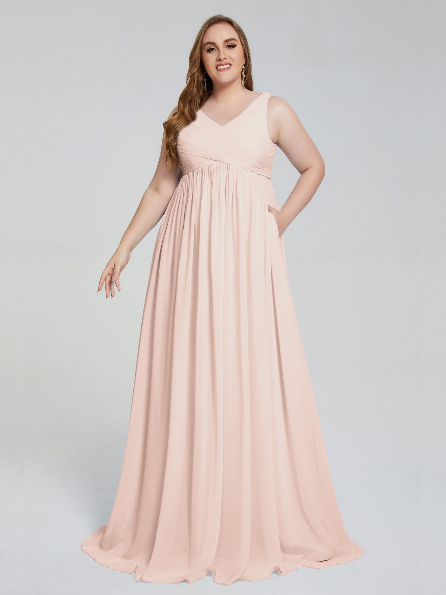 Angelina Sleeveless Plus Size Chiffon Long Bridesmaid Dresses