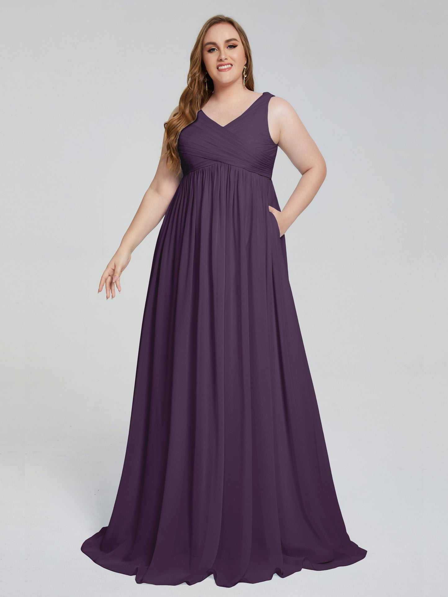 Angelina Sleeveless Plus Size Chiffon Long Bridesmaid Dresses