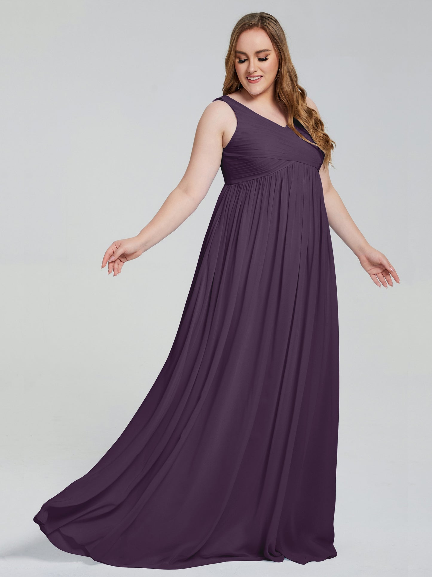 Angelina Sleeveless Plus Size Chiffon Long Bridesmaid Dresses