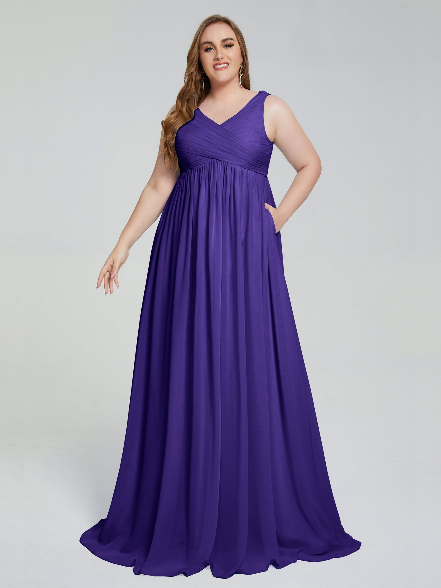 Angelina Sleeveless Plus Size Chiffon Long Bridesmaid Dresses