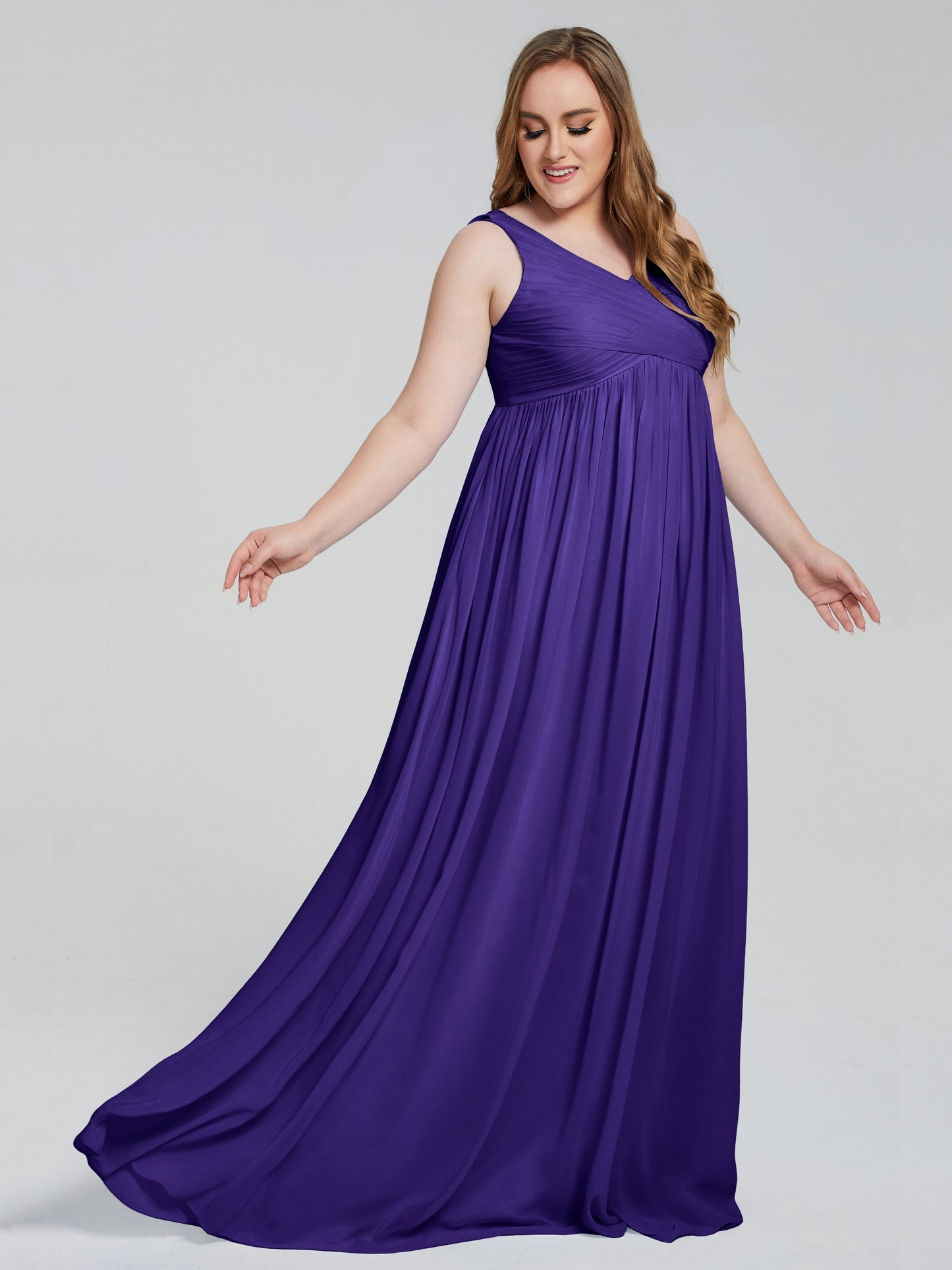 Angelina Sleeveless Plus Size Chiffon Long Bridesmaid Dresses