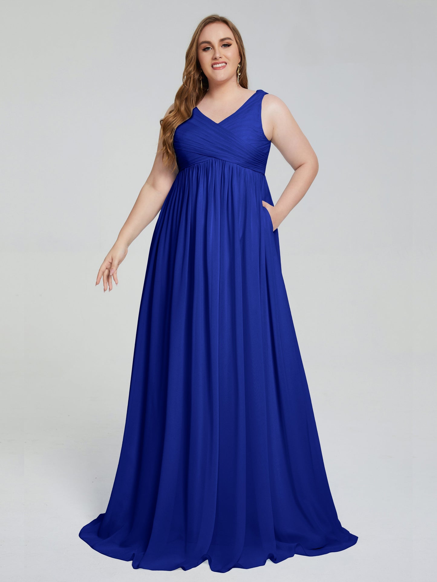 Angelina Sleeveless Plus Size Chiffon Long Bridesmaid Dresses
