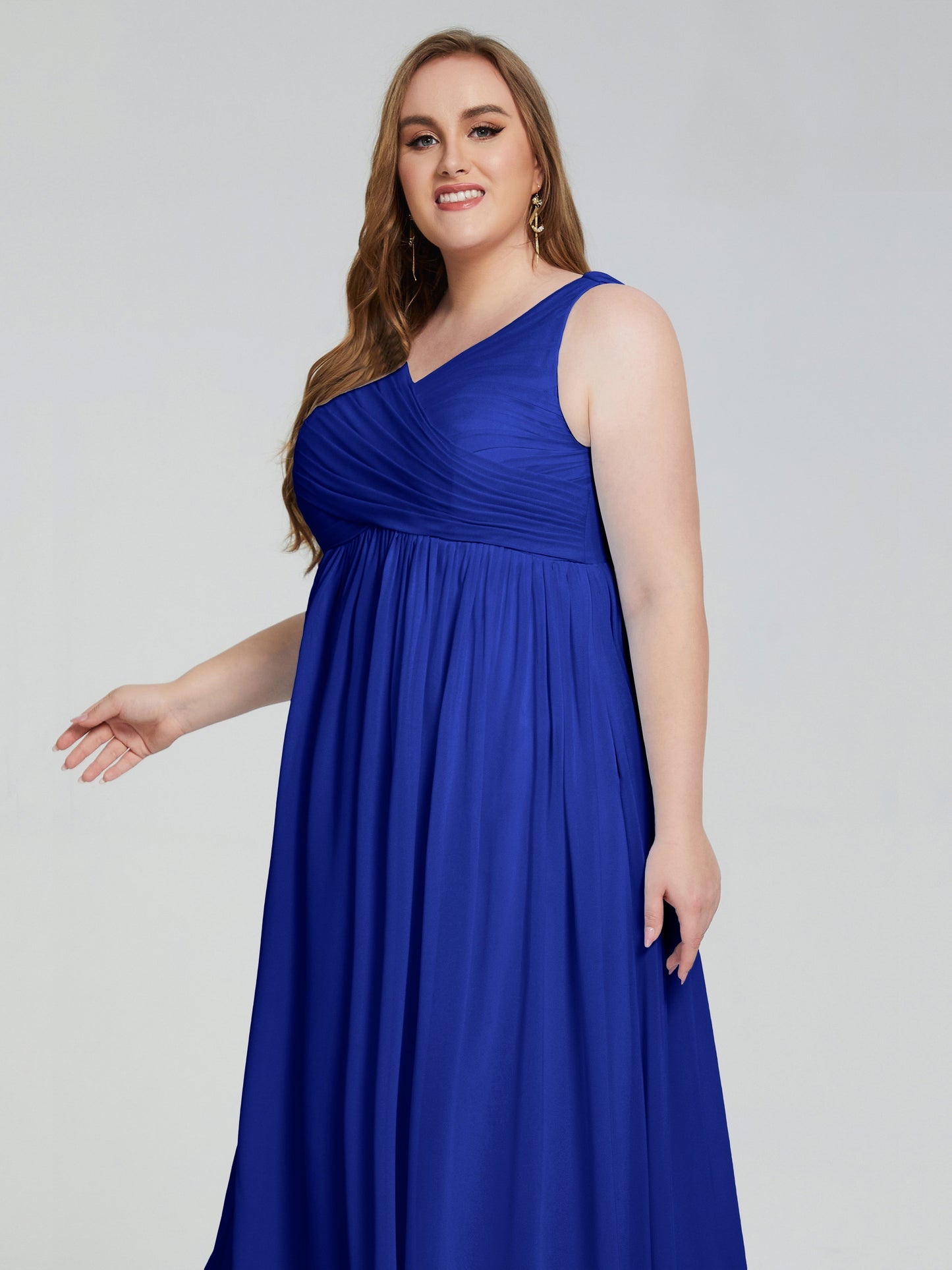 Angelina Sleeveless Plus Size Chiffon Long Bridesmaid Dresses