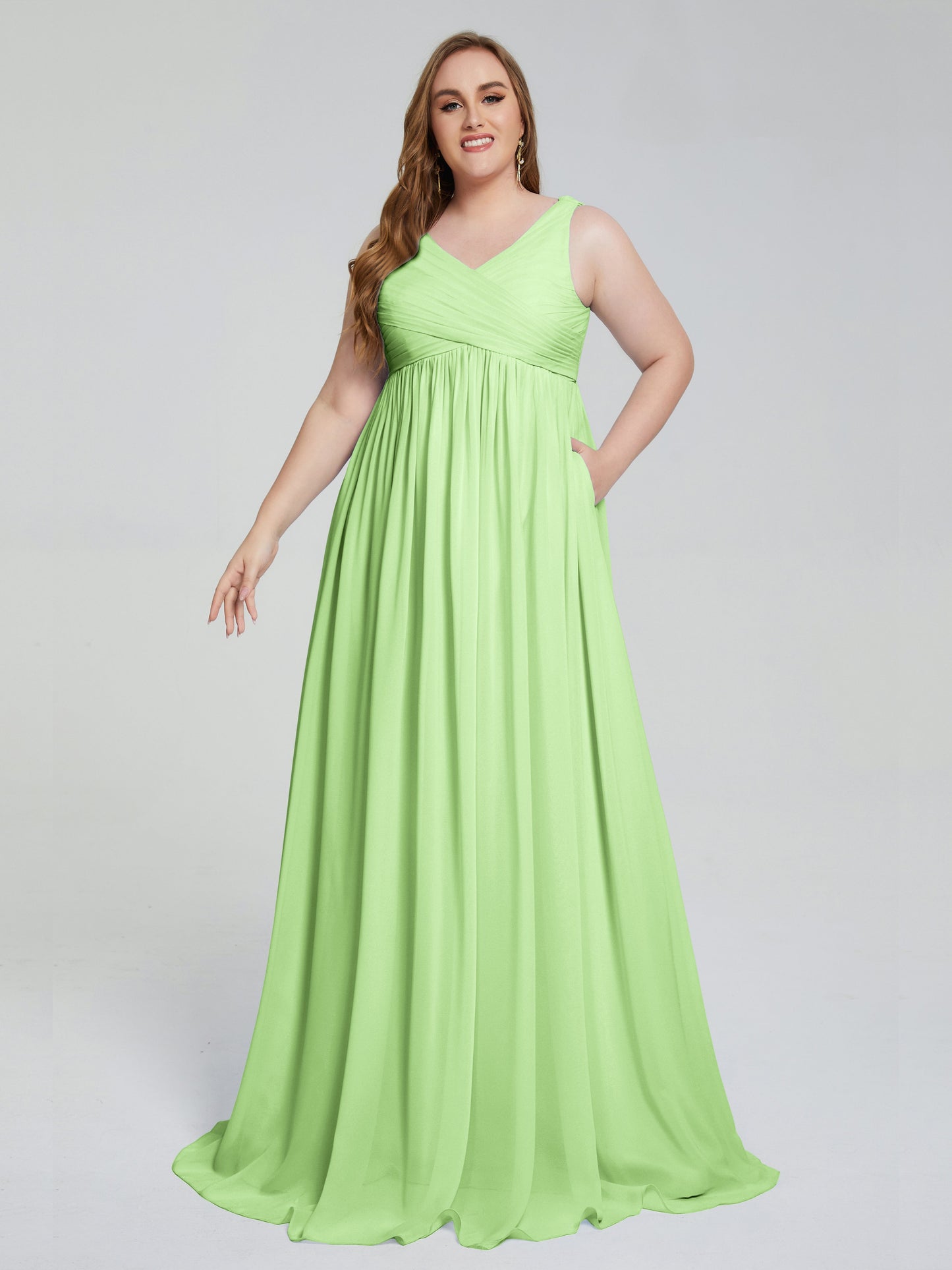 Angelina Sleeveless Plus Size Chiffon Long Bridesmaid Dresses
