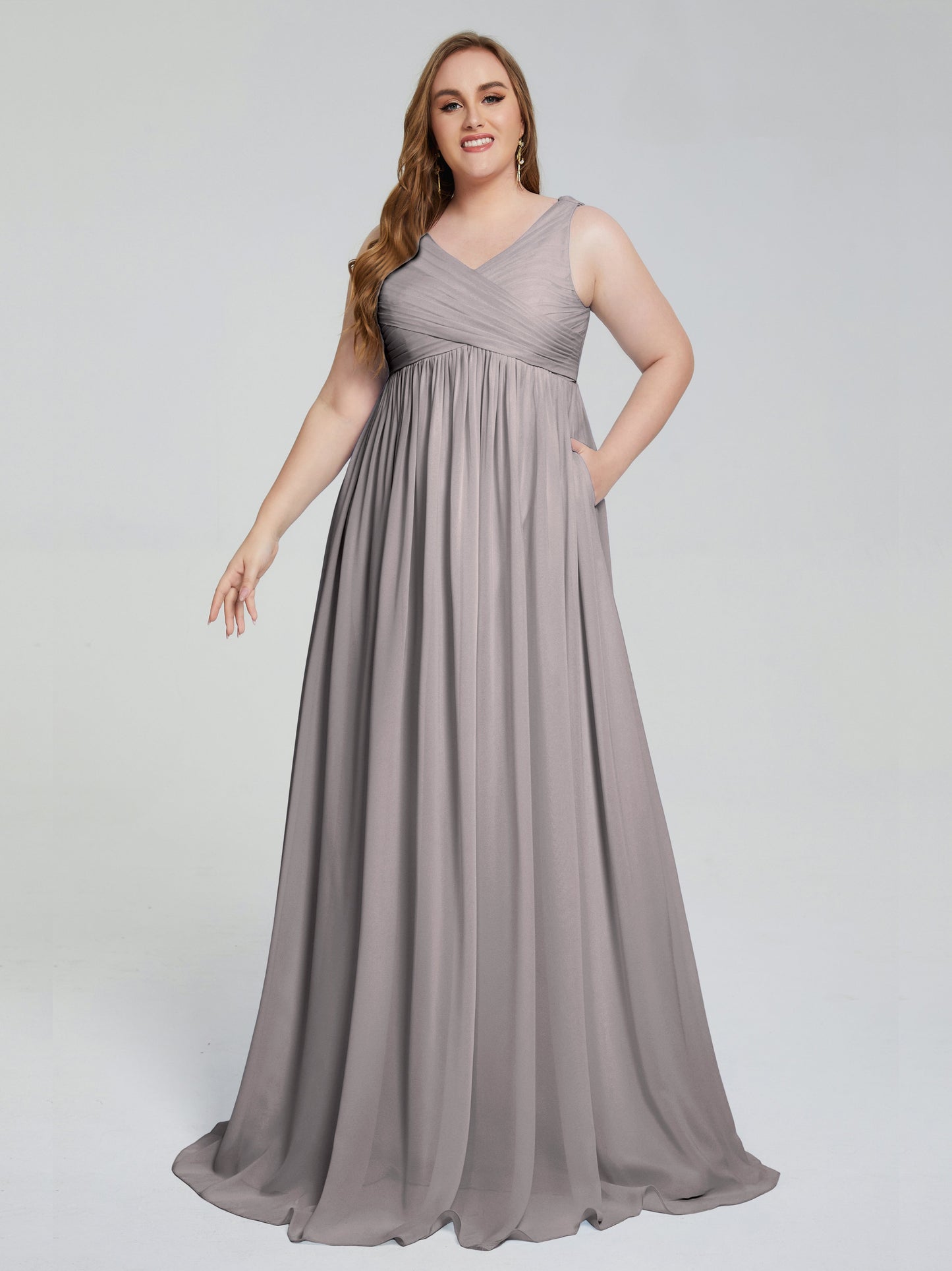 Angelina Sleeveless Plus Size Chiffon Long Bridesmaid Dresses