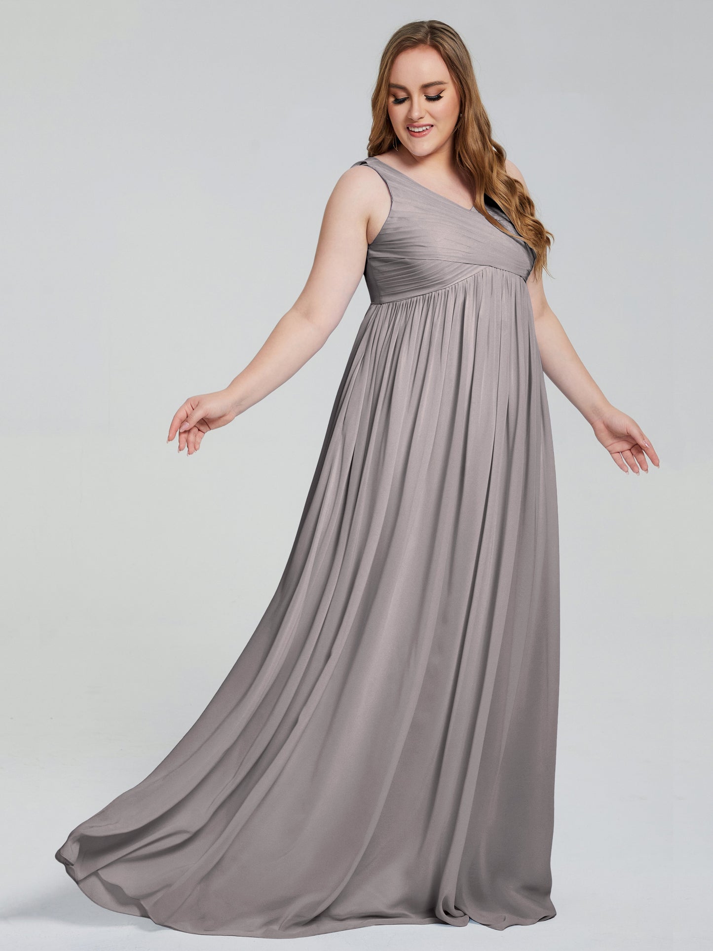 Angelina Sleeveless Plus Size Chiffon Long Bridesmaid Dresses