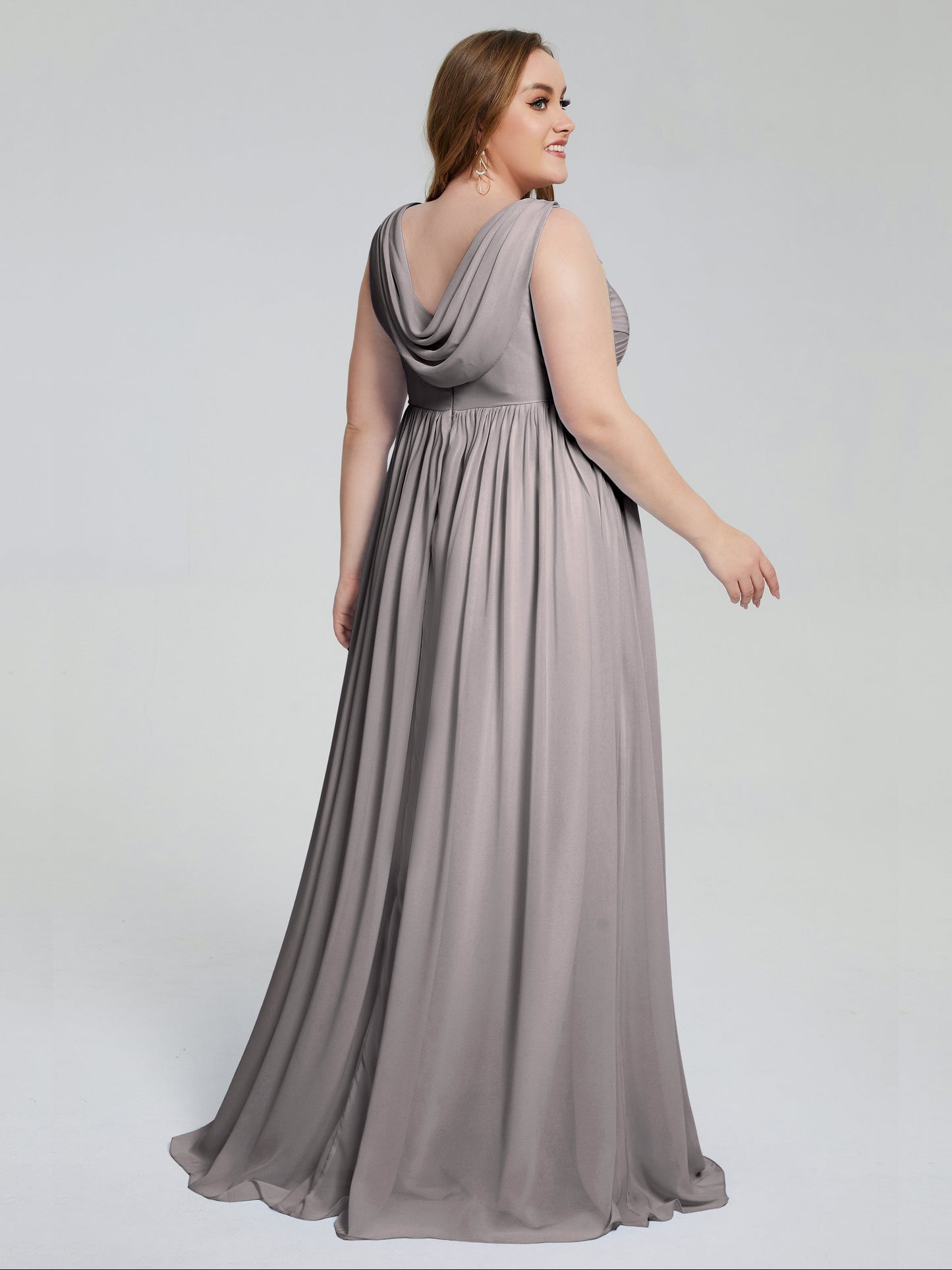 Angelina Sleeveless Plus Size Chiffon Long Bridesmaid Dresses