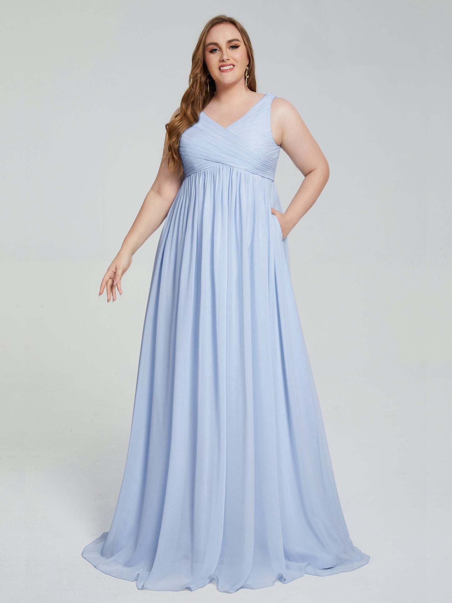 Angelina Sleeveless Plus Size Chiffon Long Bridesmaid Dresses