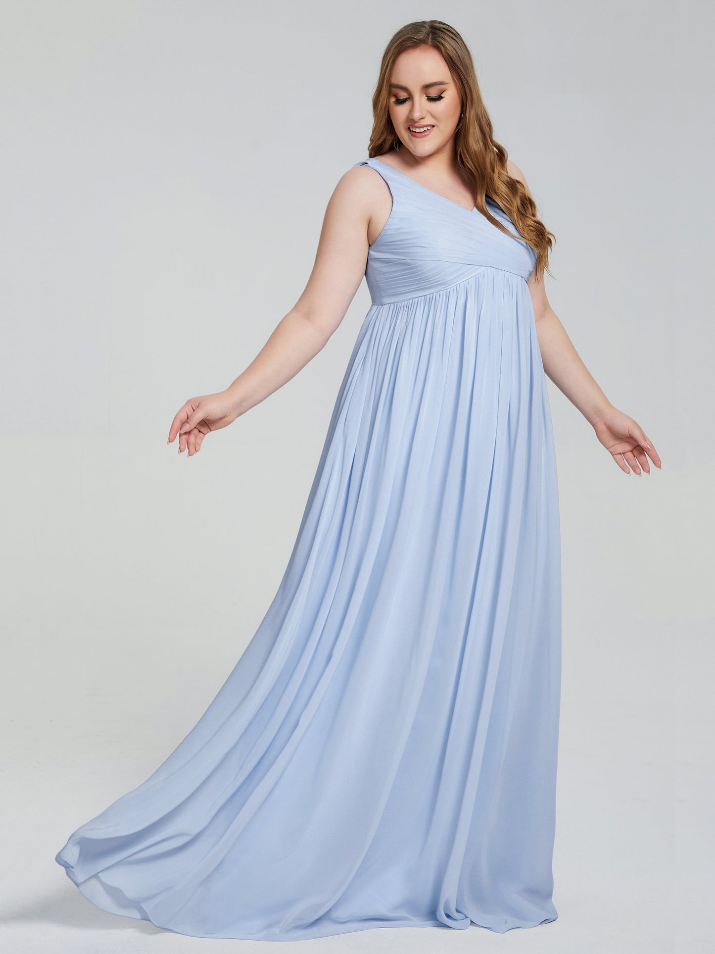 Angelina Sleeveless Plus Size Chiffon Long Bridesmaid Dresses