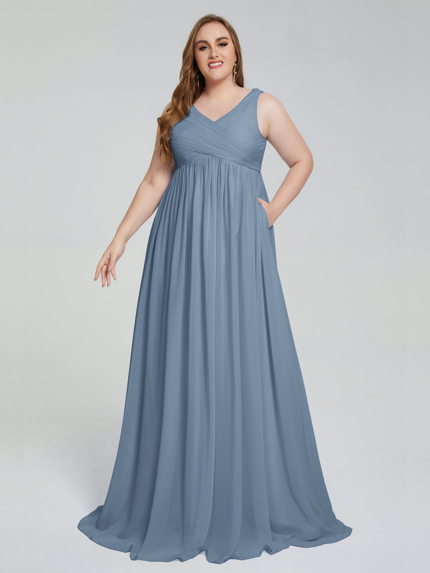 Angelina Sleeveless Plus Size Chiffon Long Bridesmaid Dresses